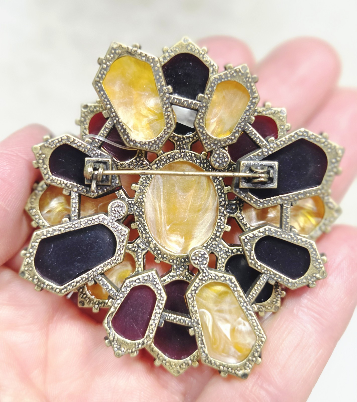 Vintage Coldwater Creek Multi-Color Lucite Faux Stones Layered Tone Brooch Pin