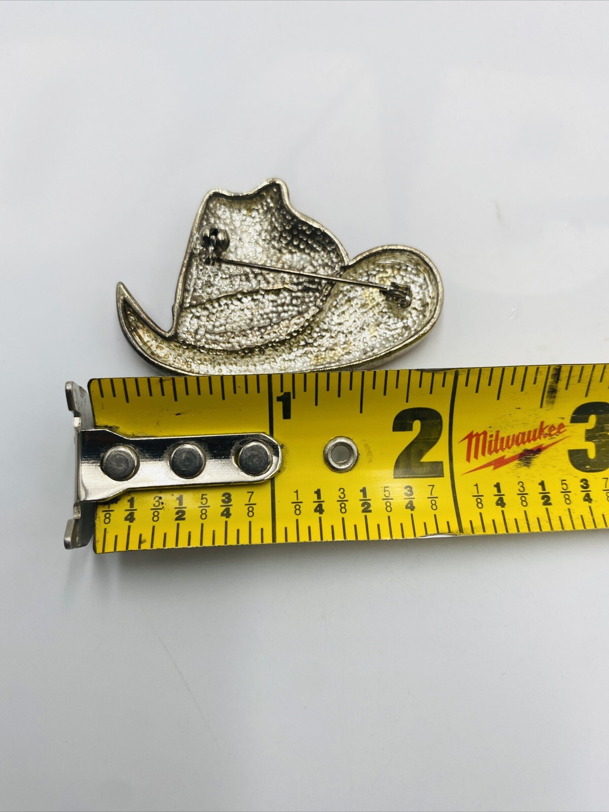 Vintage Red / Purple Glittered Enamel Cowboy Red Hat Society Fashion Brooch J3