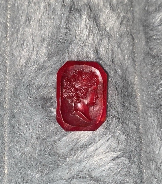 Antique Vtg Unset Loose Red Glass Cameo Intaglio 17mm x 15mm