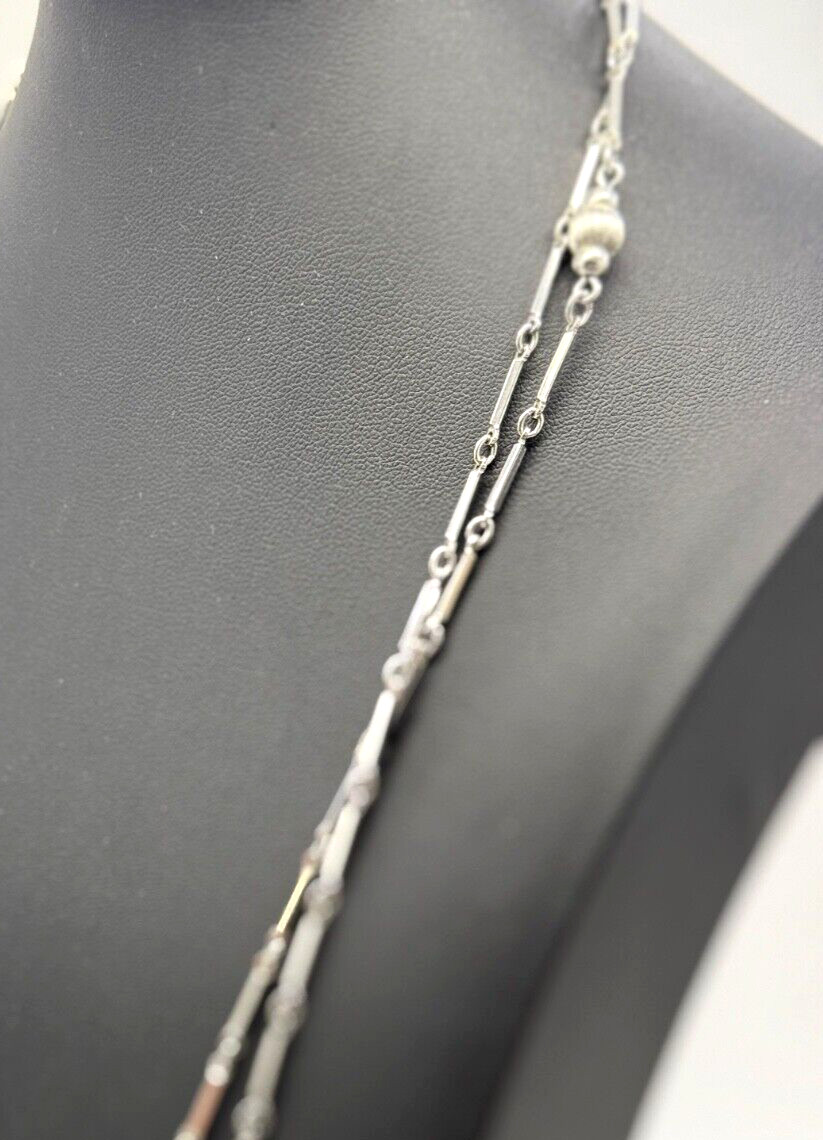 Vintage 60’s Monet Silver Tone Chain Flapper Statement 52″ Necklace Sister Clasp