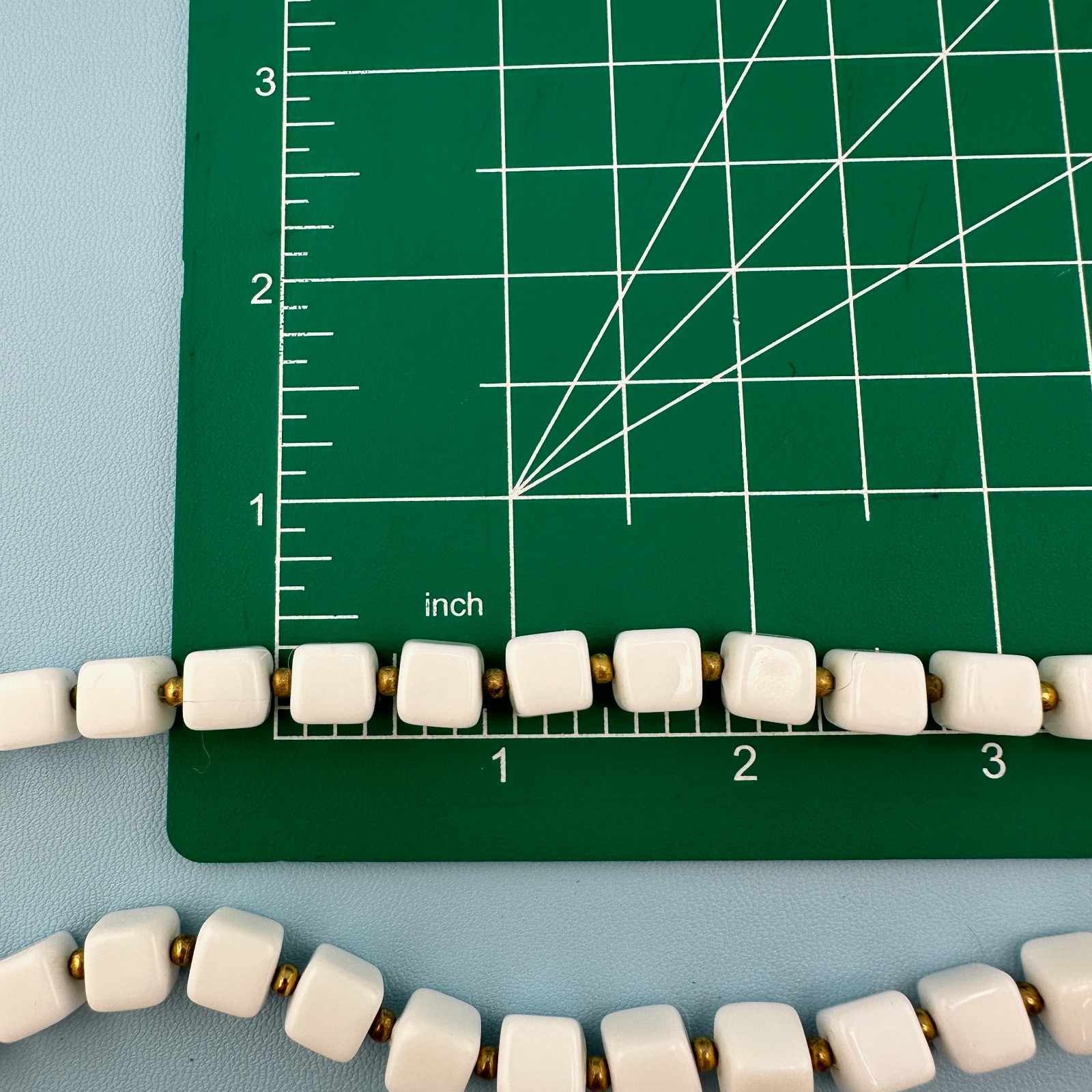 Vintage White Milk Glass Necklace Double Strand Square Shape Bead Retro Mod 18″