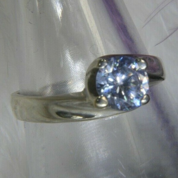 Iolite 6mm Cordierite 0.925 Sterling Silver Estate Engagement Band Ring size 6.5