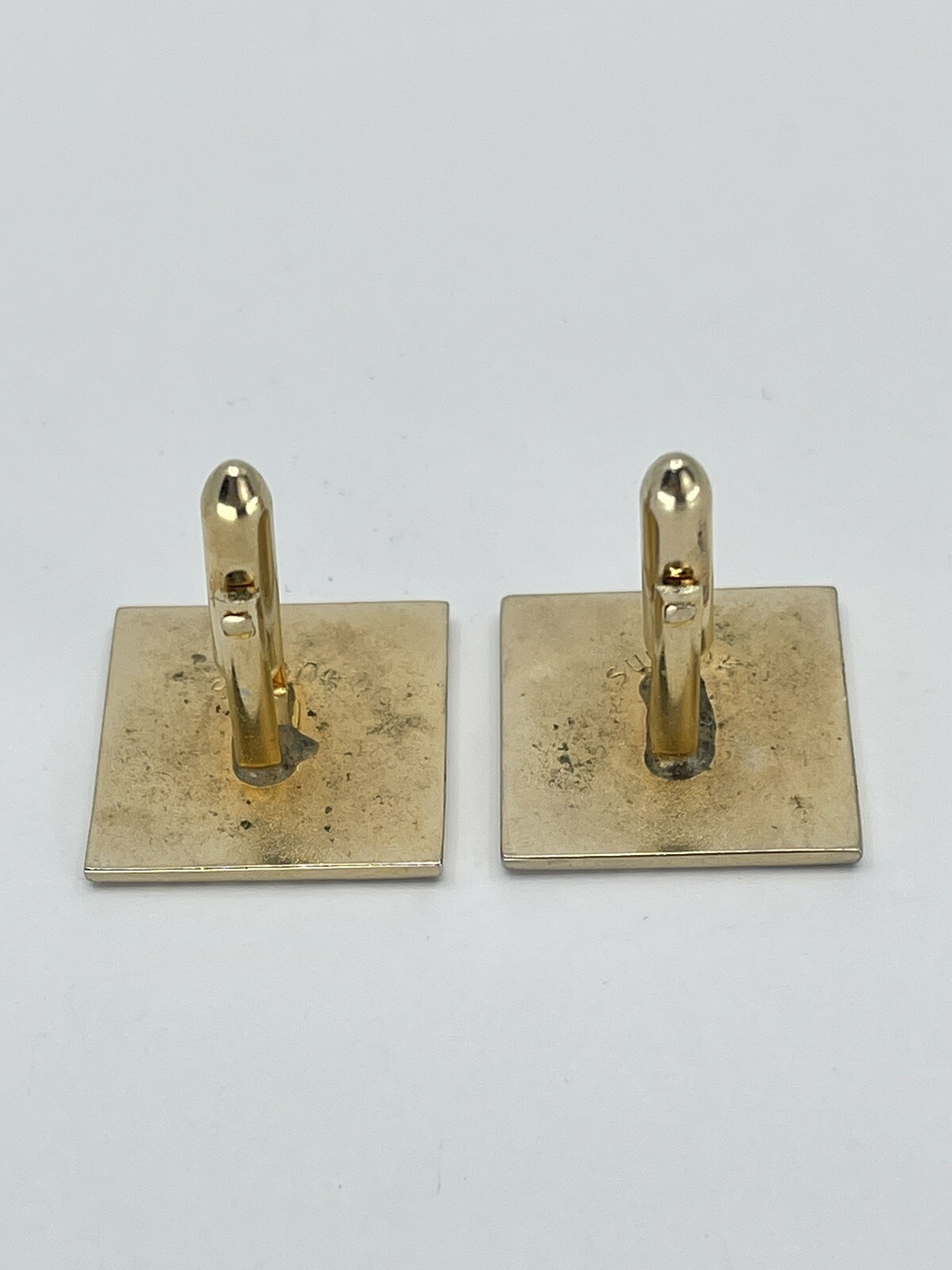 Vintage Swank square mens cufflinks raised etched leaf motif with black enamel