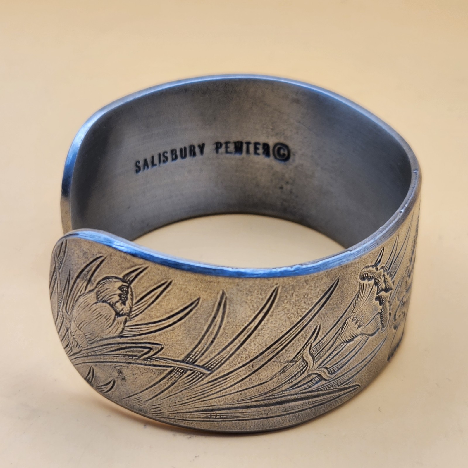 Salisbury Pewter January Carnation Flower Cuff Bracelet GUC