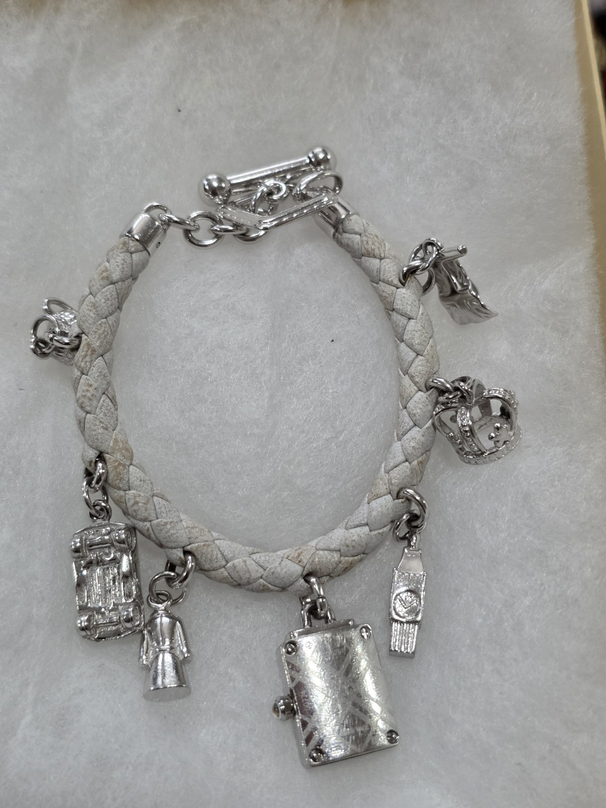 BURBERRY STERLING SILVER 925 CHARM WATCH BRACELET W/ 7 CHARMS