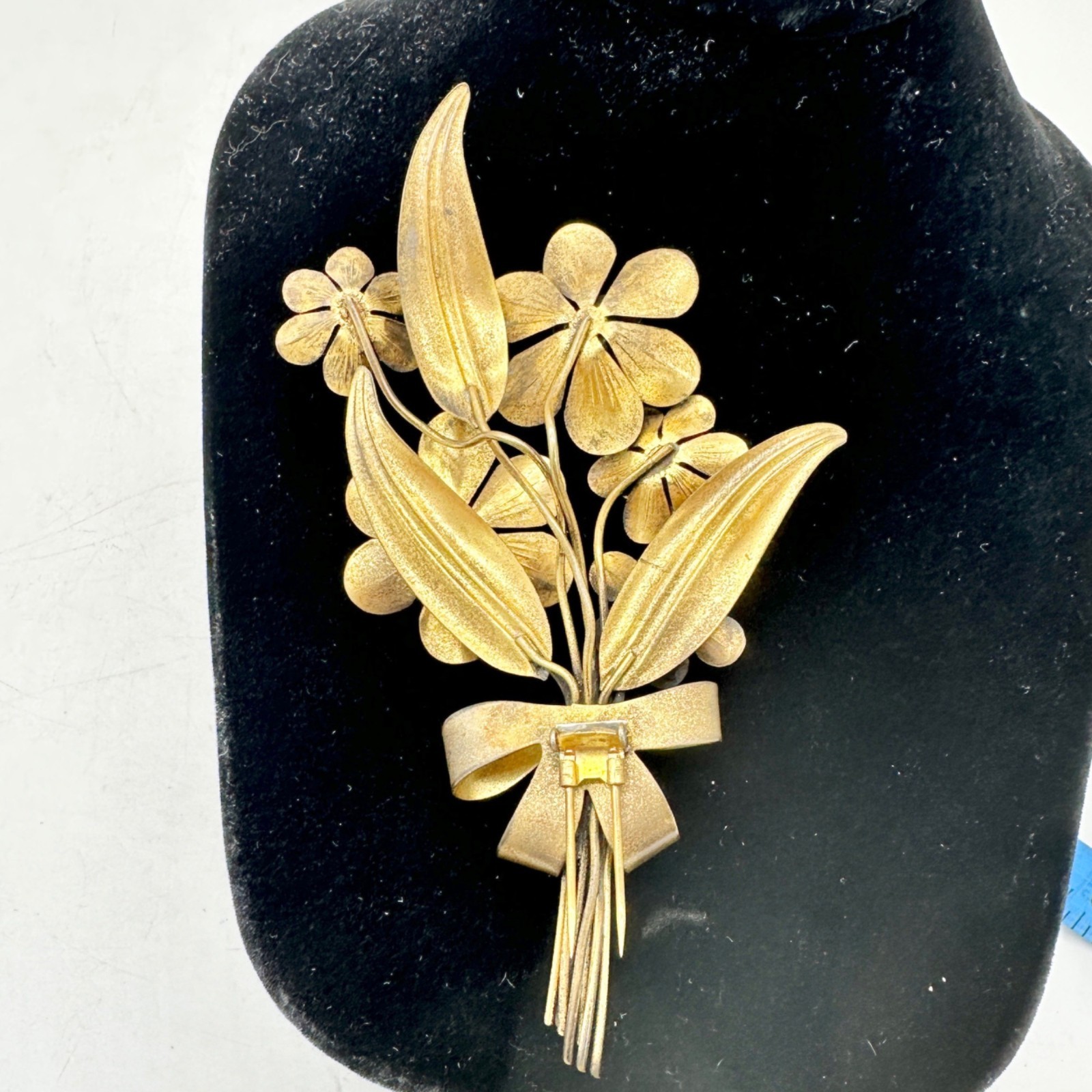 Antique Gold Tone Floral Bouquet Hairpin Bow Design Early 1900s Vintage Jewelry
