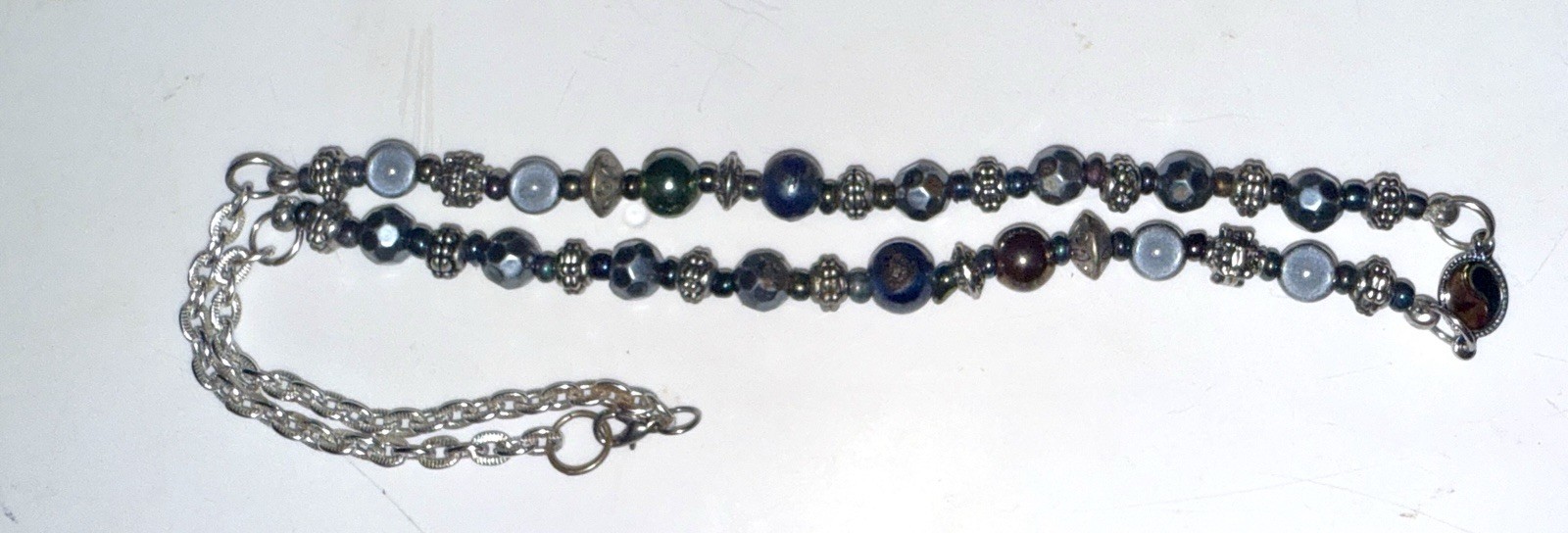 Metallic Bead Necklace Iridescent Purple, Green, White And Blue Oil Slick ~