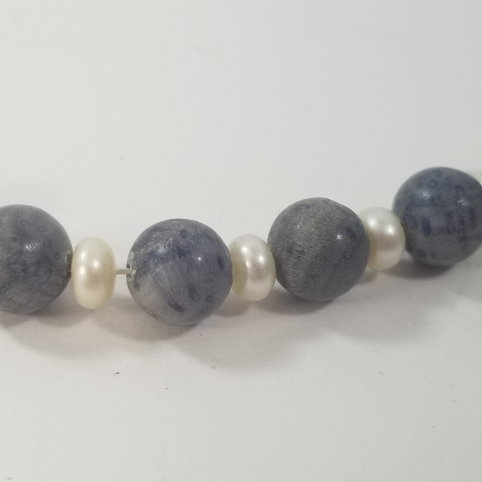Vintage Pearl and Gray Bead Spacer Statement Necklace 20″