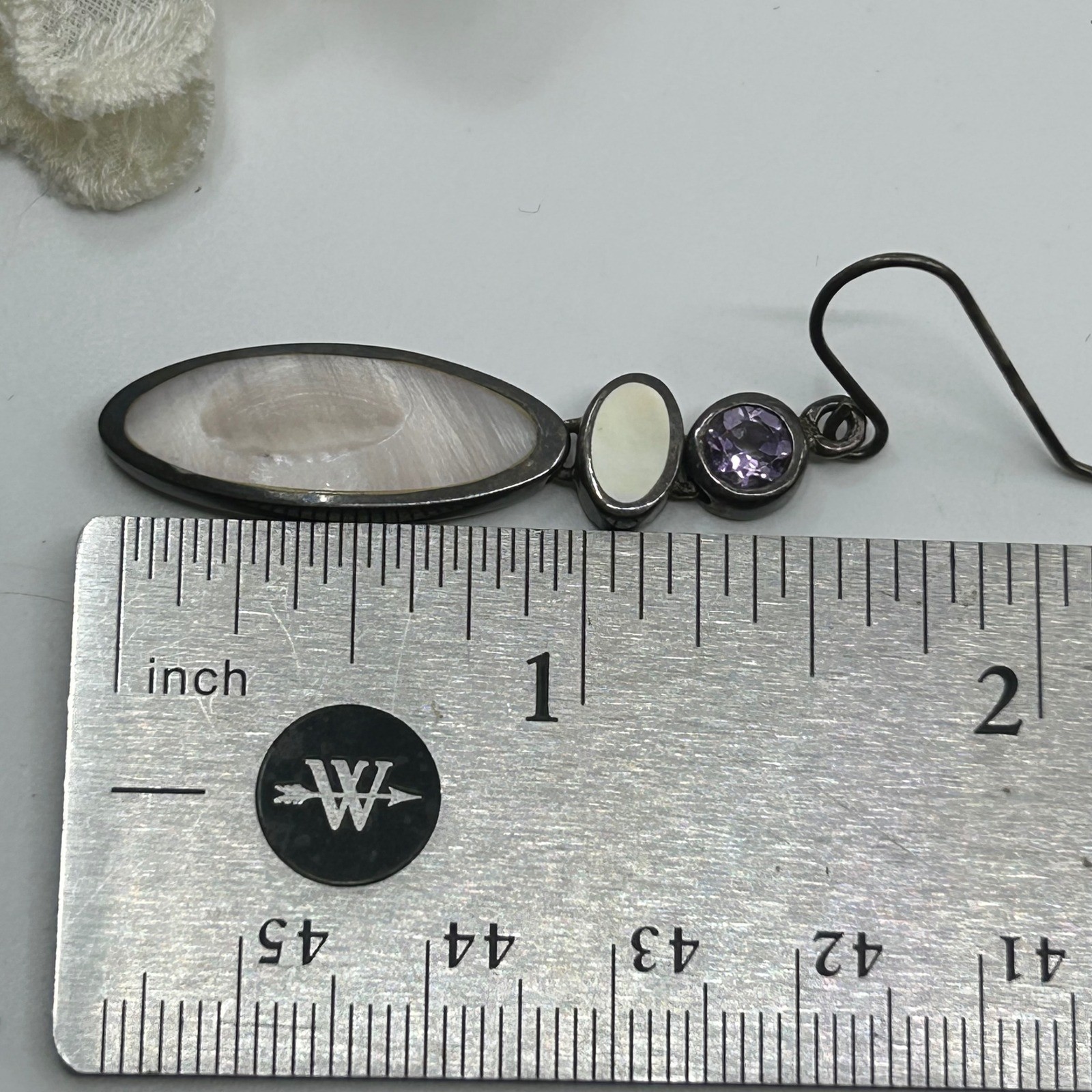 Vintage Sterling Silver Drop Earrings Amethyst/Purple Stone Shell Stone