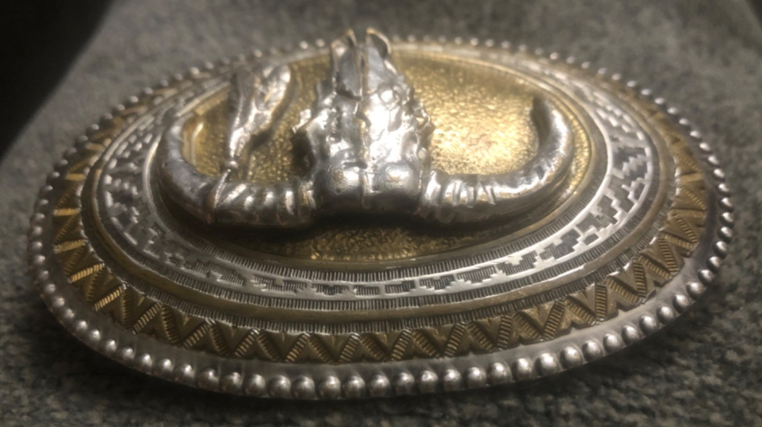Crumrine Belt Buckle: Silver Plate & 10K Gold Cow Skull, Bold Southwest Splendor