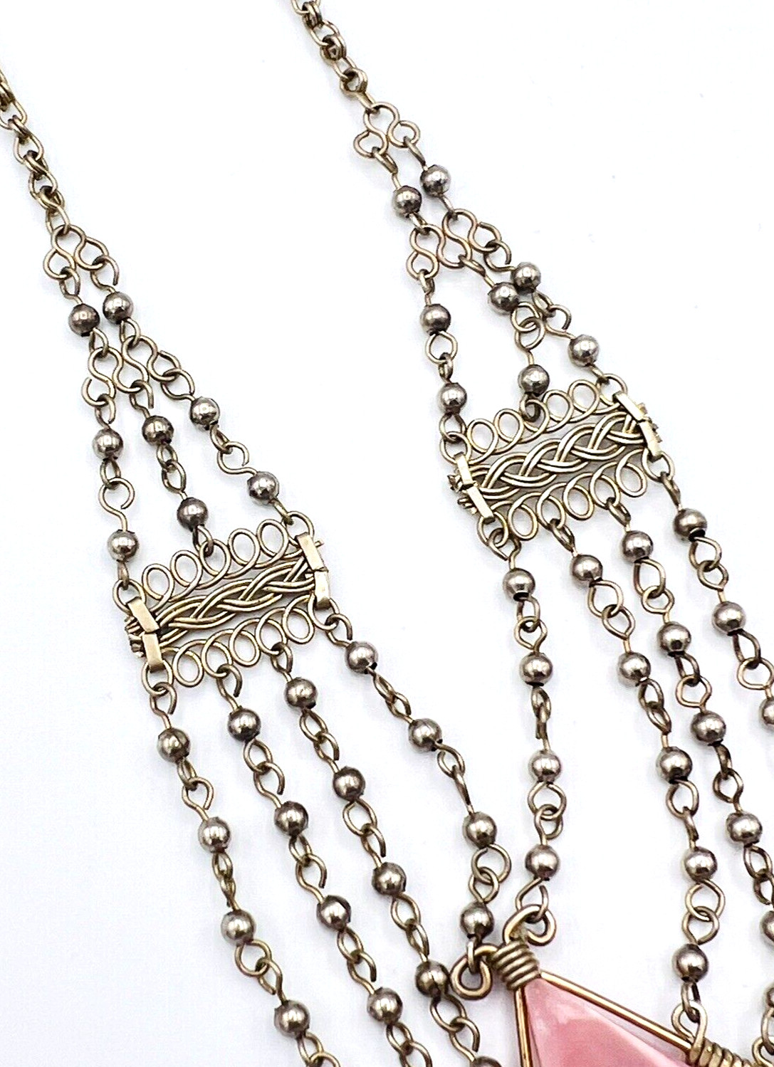 Vintage Silver Tone Pink Stone BOHO Collar Necklace