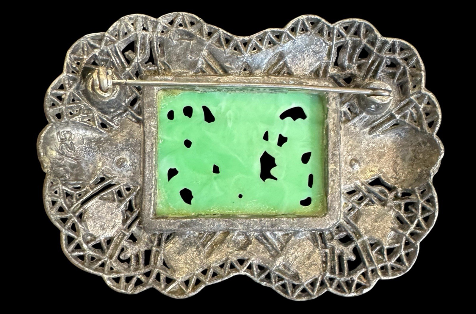 Vintage LN/25 Little Nemo Signed Pot Metal Asian Themed Brooch Faux Peking Glass