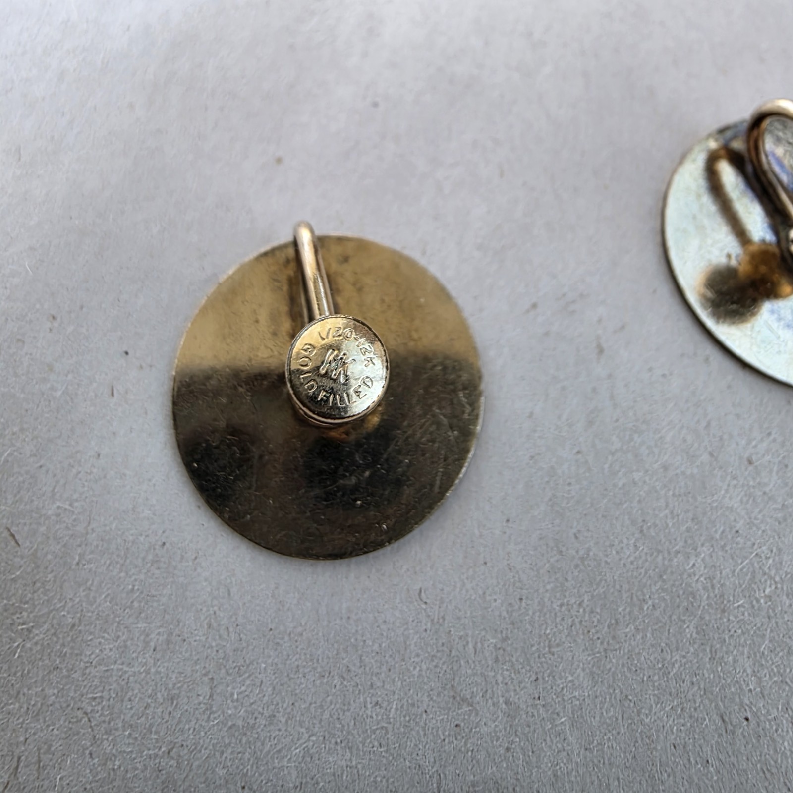 MK Monogram Screw Back Earrings Gold Filled 1″ Coin Round Old Money Signed Vtg