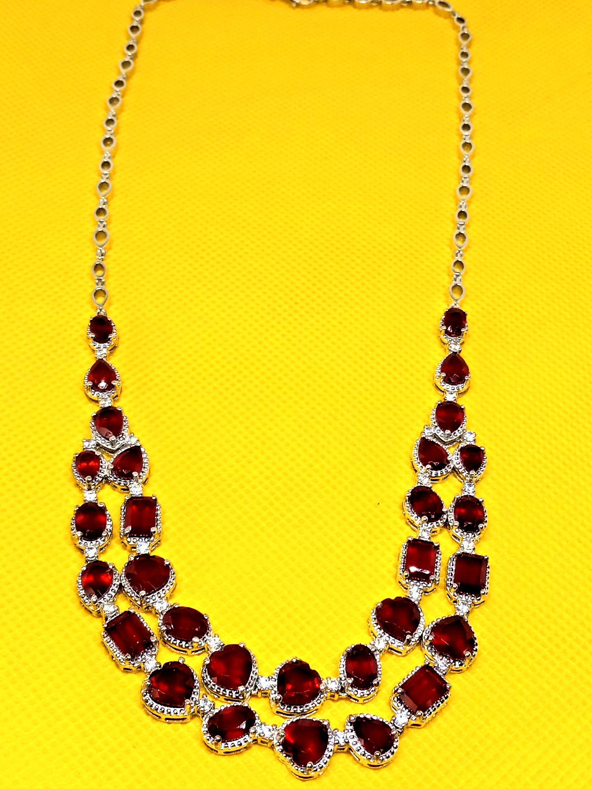 38.06 cts Niassa Ruby Cambodian Zircon Platinum / Silver Drape Necklace(18 in)