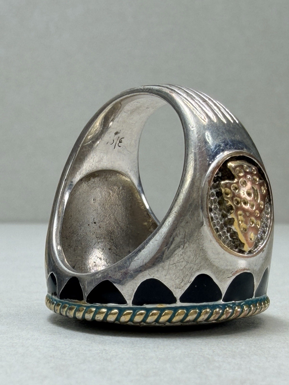 Vintage Buffalo Nickel Style Statement Ring Silver Tone Sz 11