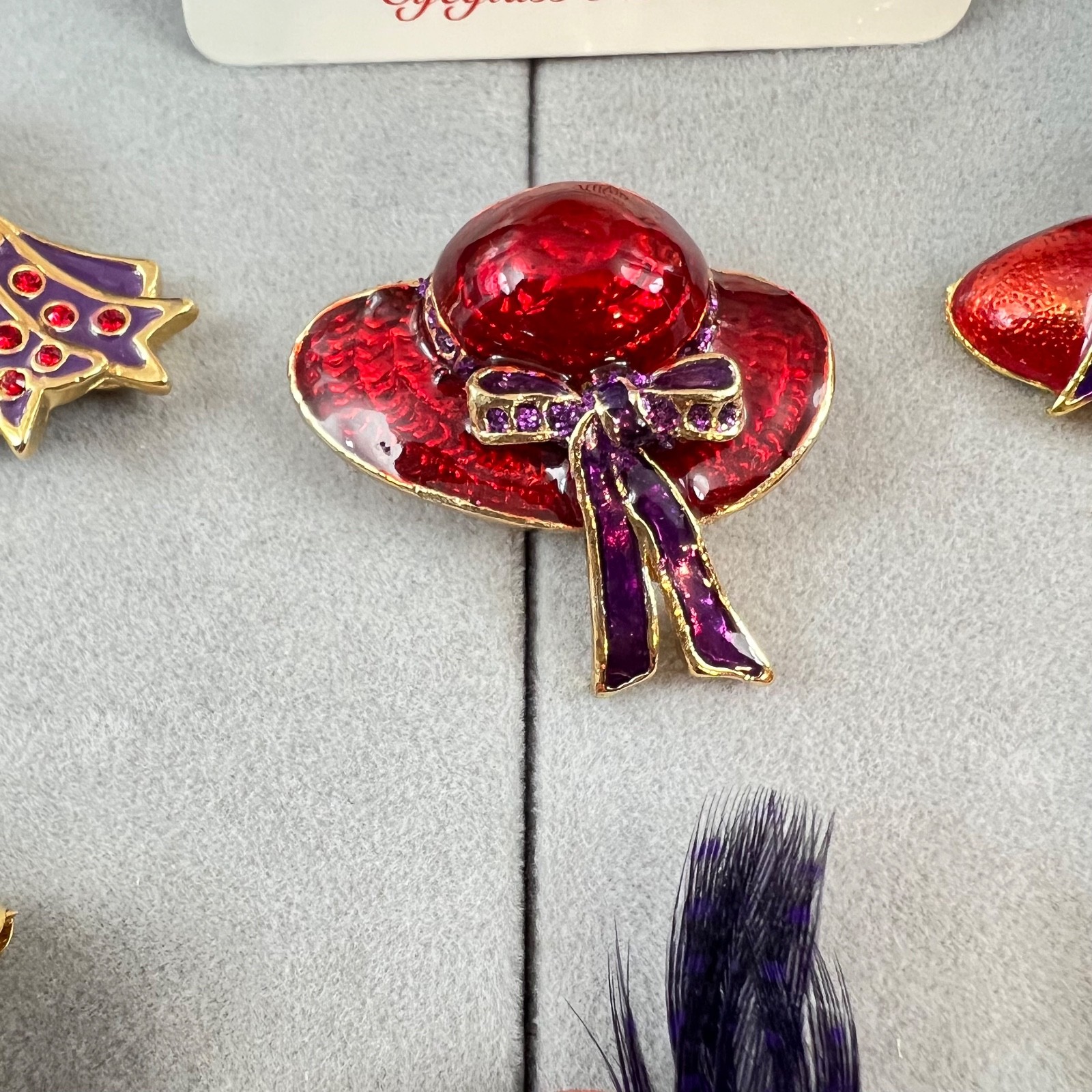 Red Hat Society Lot, Brooches Hat Pins Pendants Crystal Purple Multicolor *READ