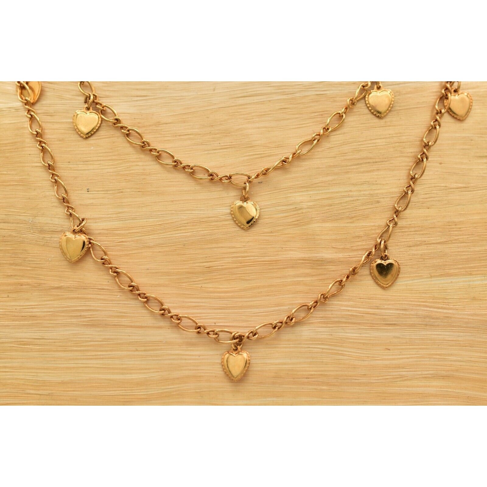 Sweet Romance Vintage Heart Charm Dangle Chain Station Gold Lightweight BinY