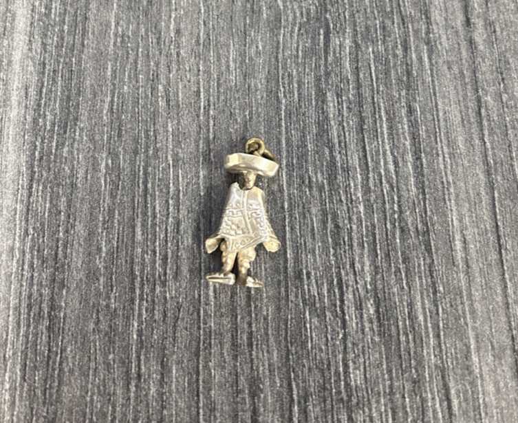 Vintage Sterling Silver Man with Sombrero and Poncho Charm, 2.6g