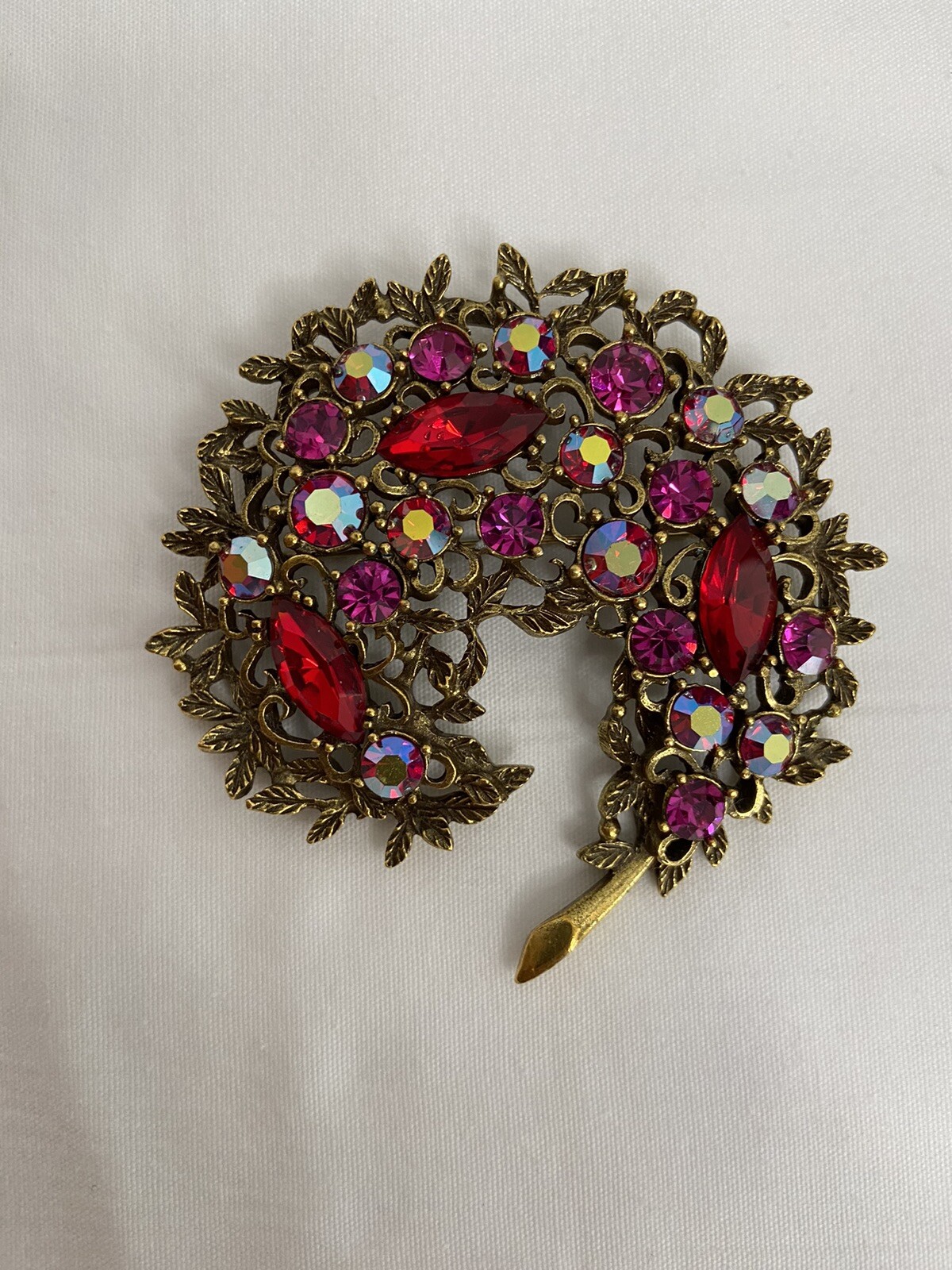 Vintage Emmons Brooch Fuchsia Aurora Red Rhinestones Pin
