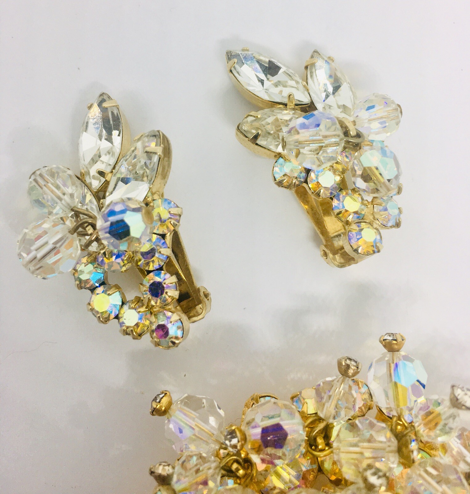 Juliana Delizza & Elster Huge AB Cha Cha Brooch & Earrings Demi Vintage Jewelry