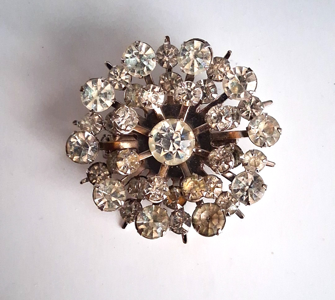 Vintage Clear Rhinestone Star Cluster Prong Set Bling Silver Tone Brooch 1.5″