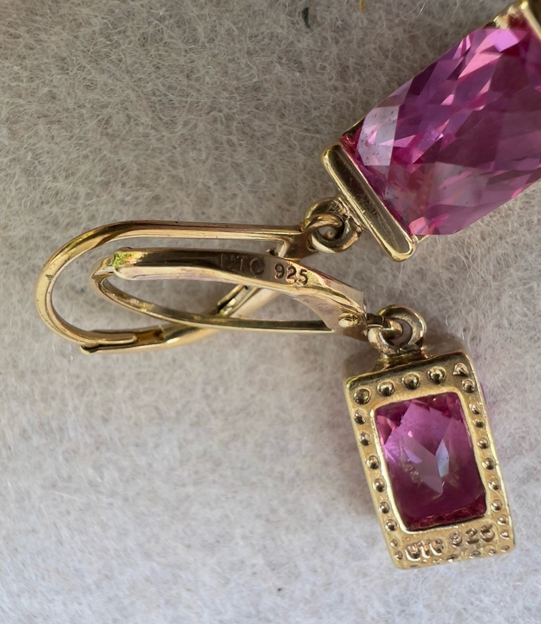 Vintage Sterling Silver Vermeil & Cushion Cut Pink Quartz 7” Bracelet & Earrings