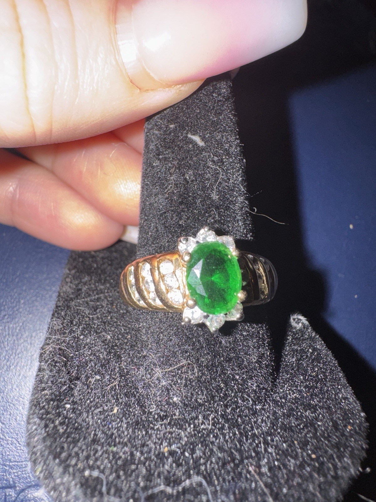 Vintage Emerald Crystal Ring: 18KT GE Yellow Gold Tone, Size 8