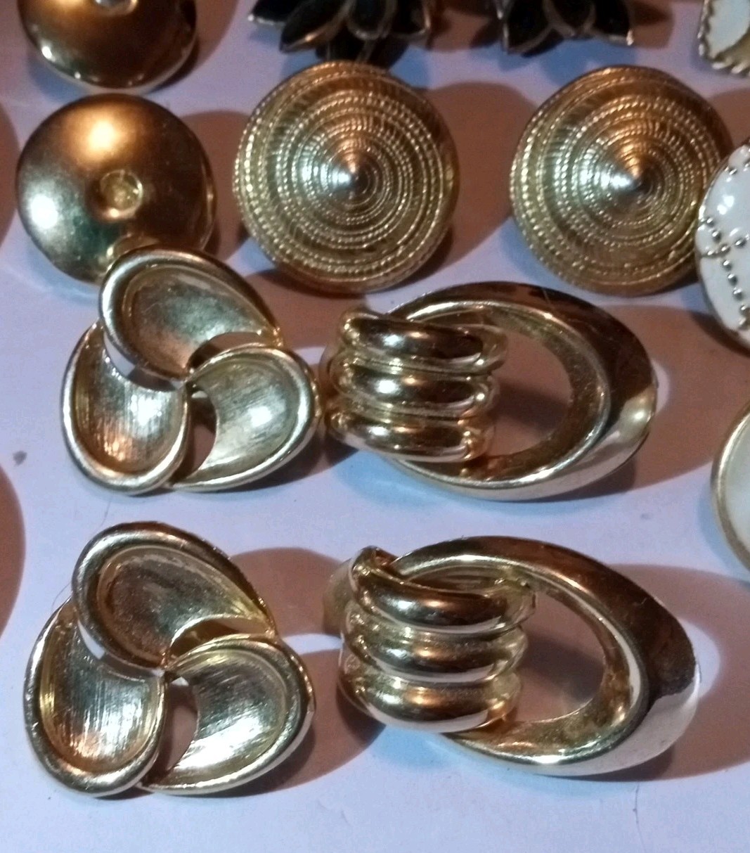 Vintage Big Chunky Gold Tone Statement Earrings Lot Clip On Enamel Rhinestone EC