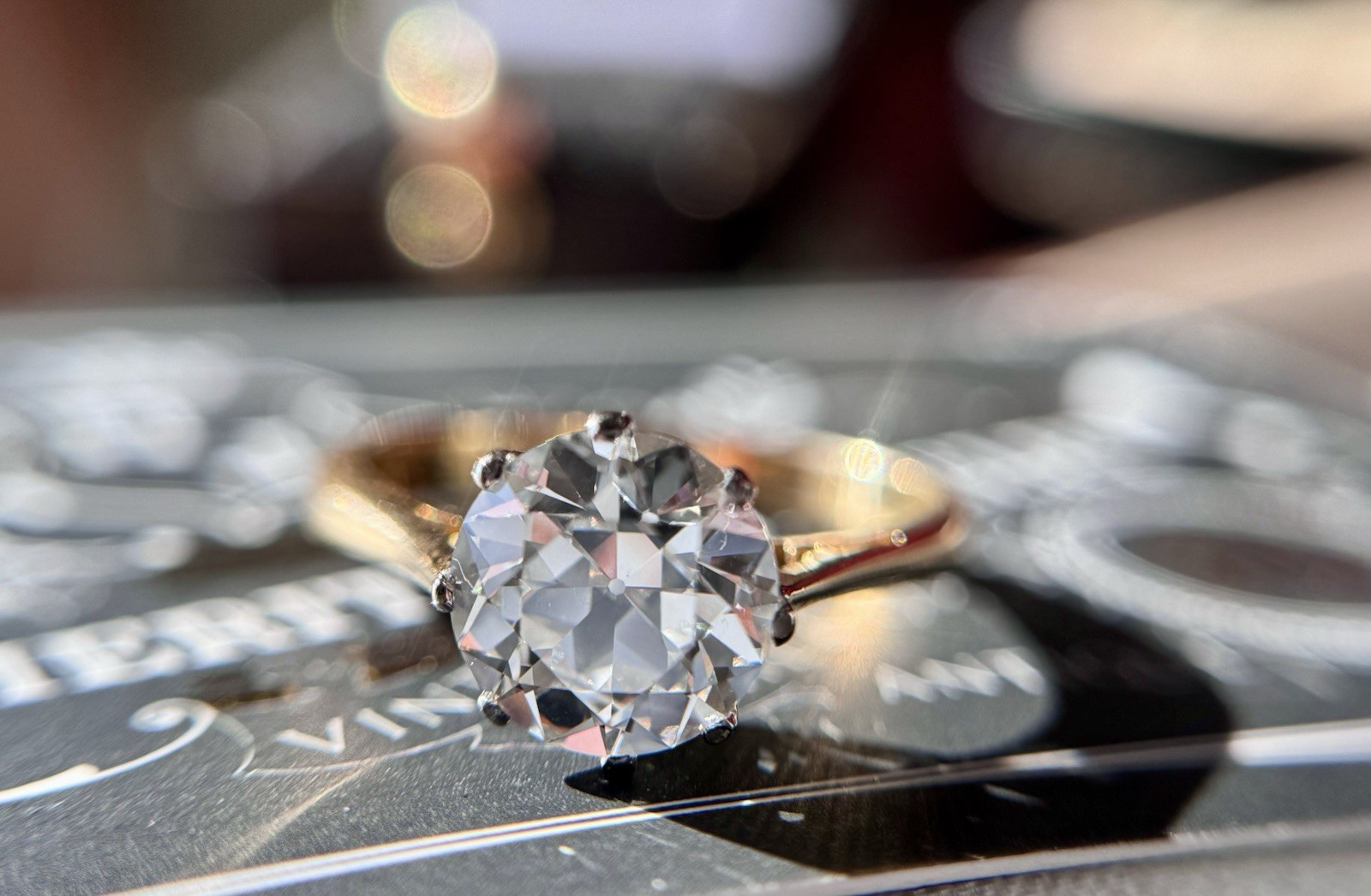 Vintage 18k Gold 2.35 carat Old European Cut Diamond Engagement Ring