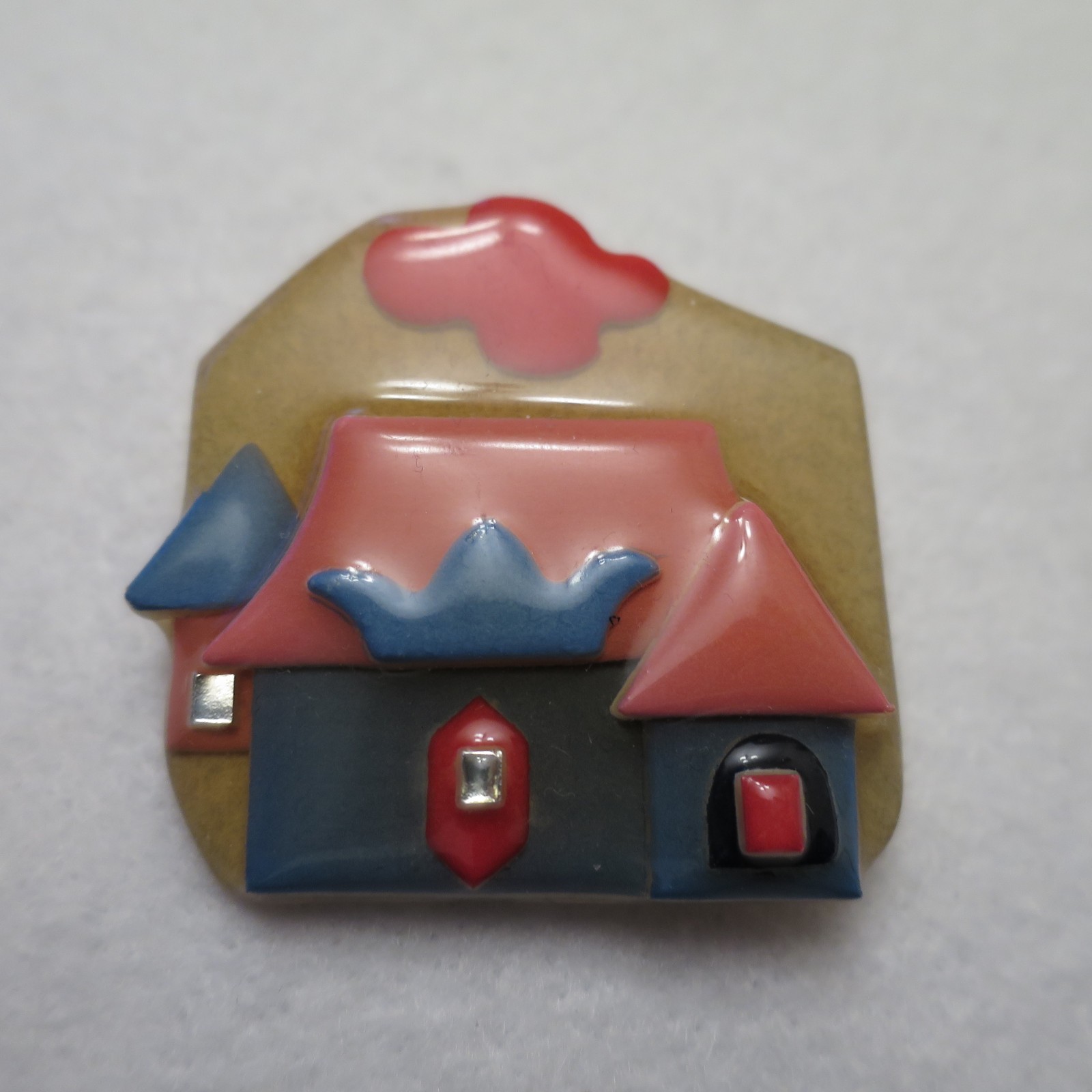 Lot of 2 Lucinda House Pins City Buildings Pink Blue Brown Moon Cloud Sunset VTG