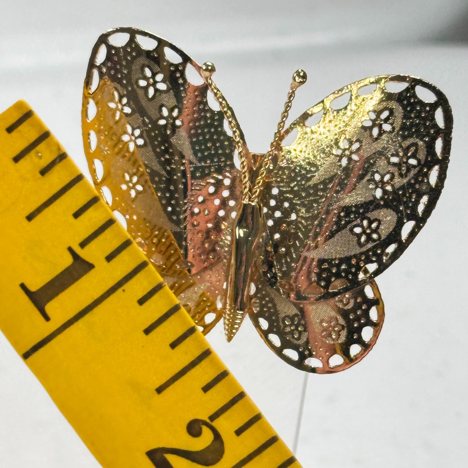Vintage Brooch Butterfly Gold Tone Openwork Filigree Floral Lacy Cutout Pin