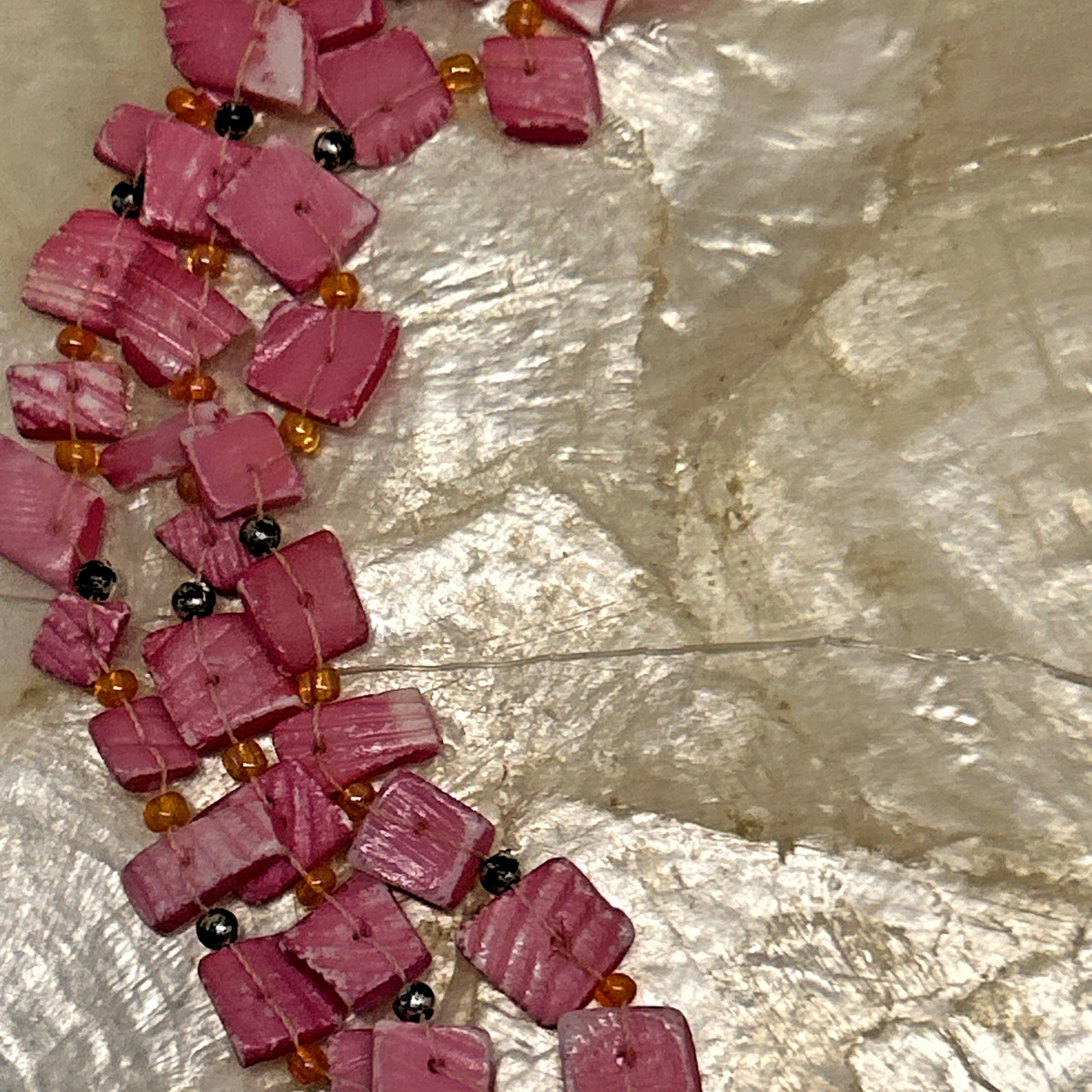 Vintage Coldwater Creek Multi-Strand Pink Shell Necklace Choker Style