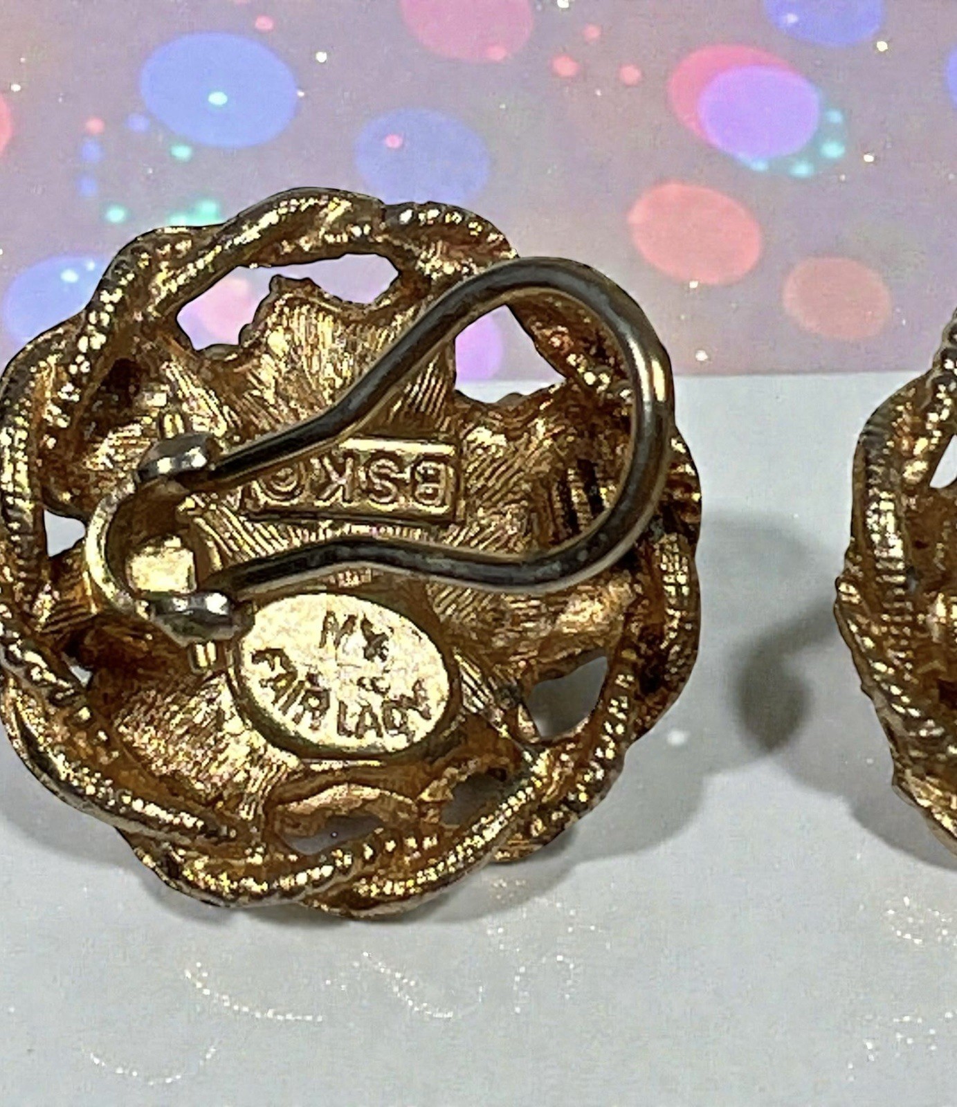 BSK My Fair Lady Earrings Enamel Rhinestone Gold Finish Vintage