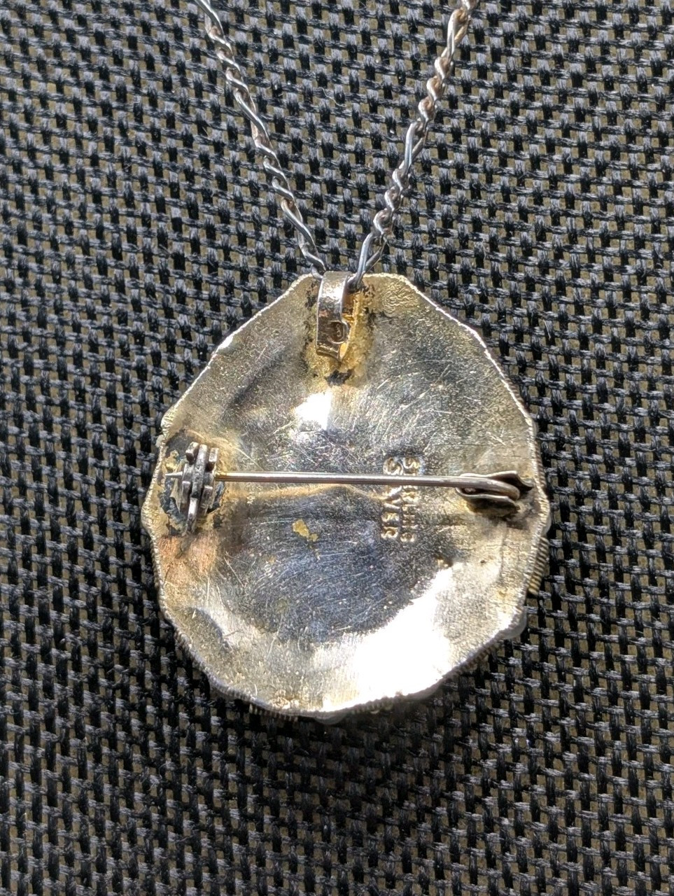 Vtg Sterling Silver Eilat Stone & Glass Beads Pendant/Brooch 22″ Figaro Necklace