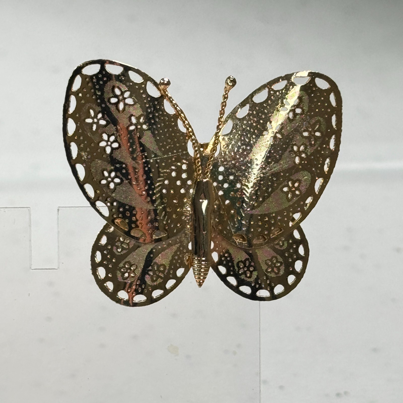 Vintage Brooch Butterfly Gold Tone Openwork Filigree Floral Lacy Cutout Pin