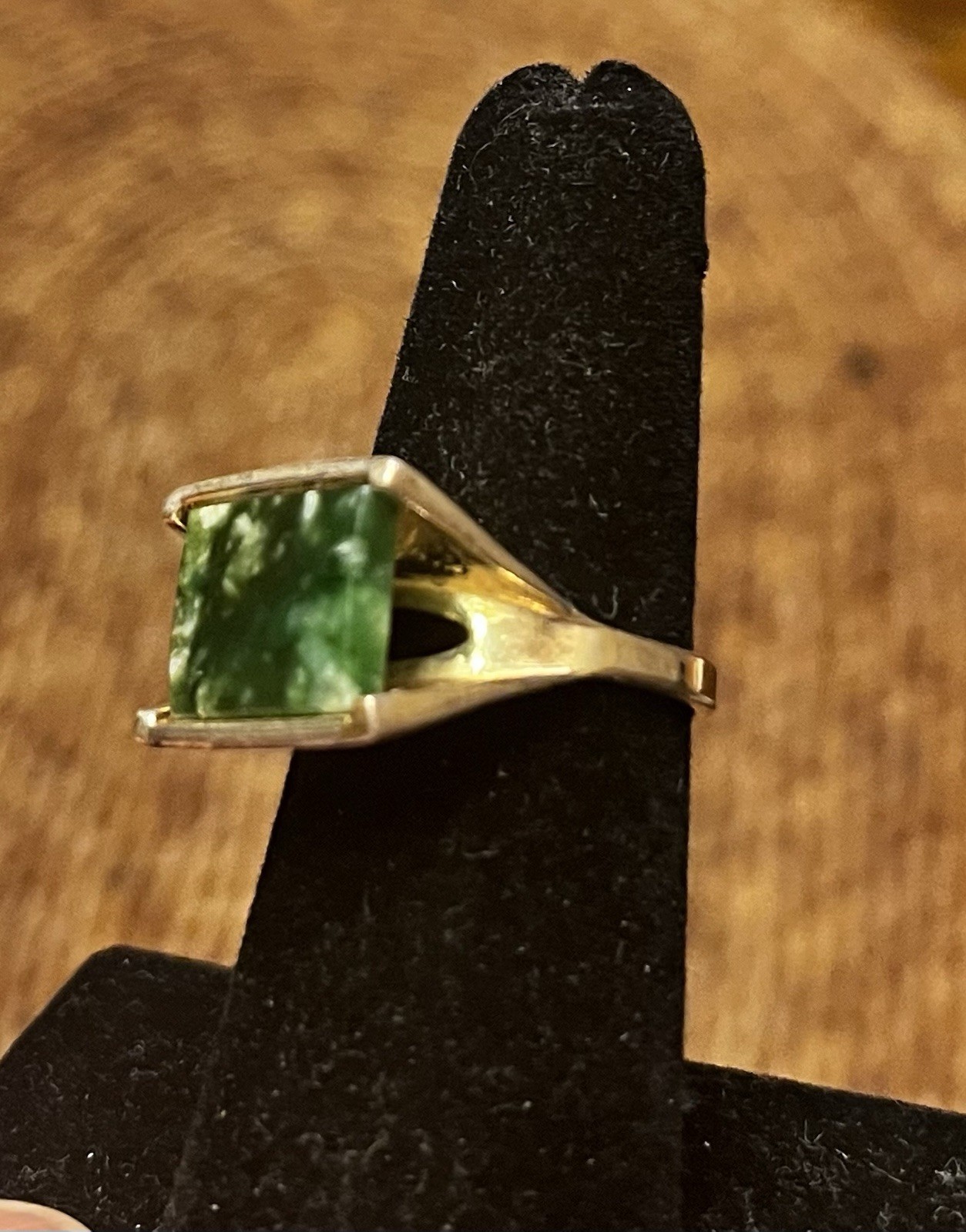 10 K GF Square Green Moss Agate Ring Size 7