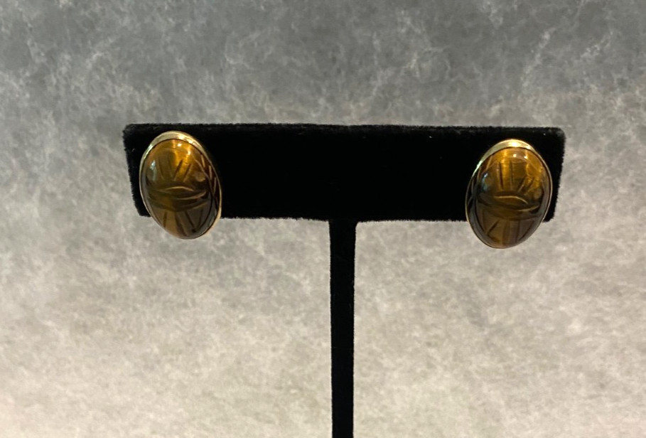 Van Dell 12 Kt. Gold Filled Tiger Eye Oval Post Earrings – Approx. 5/8 Inch Long