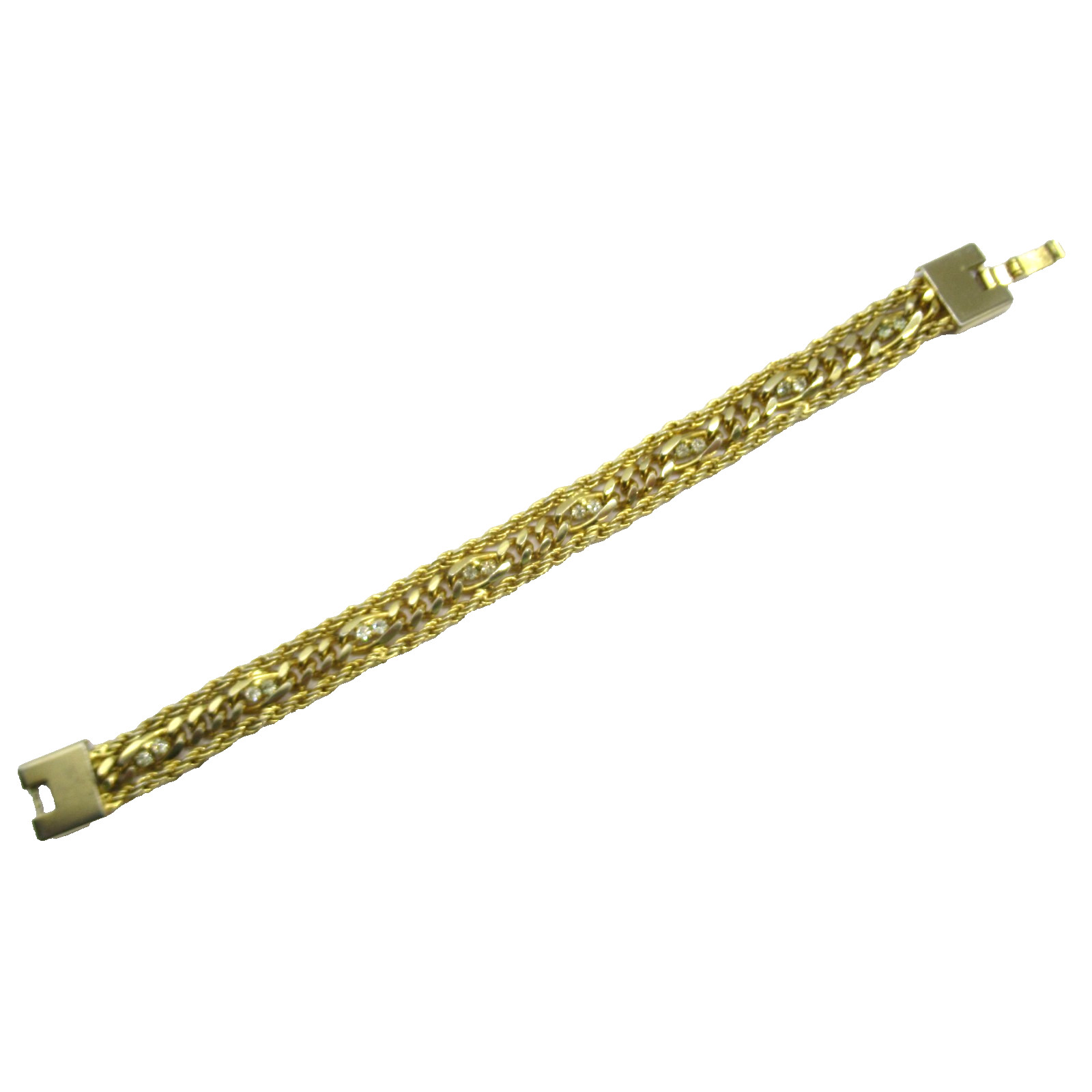 Gold Tone Triple Strand Vintage Chain w Rhinestones Bracelet Woman’s