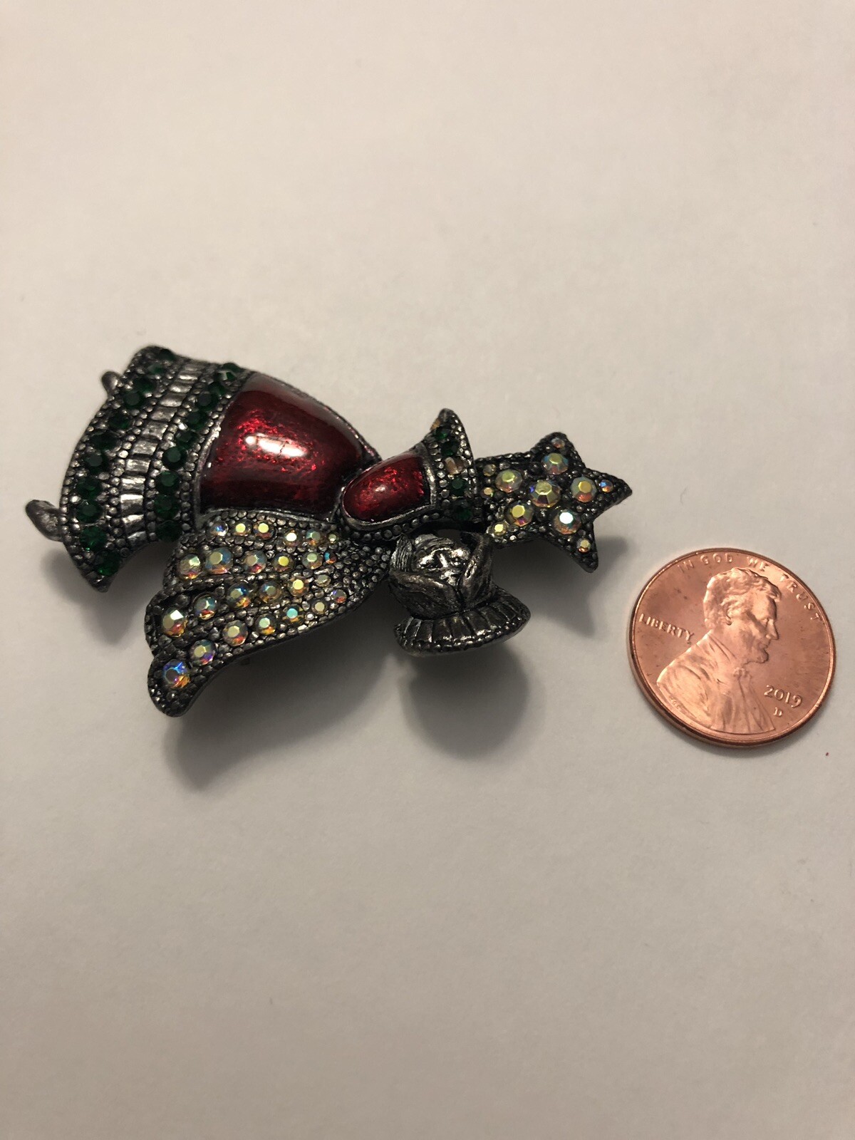 VTG TC PEWTER Christmas Angel W/Star Red Enamel RHINESTONE PIN Auction Finds 702