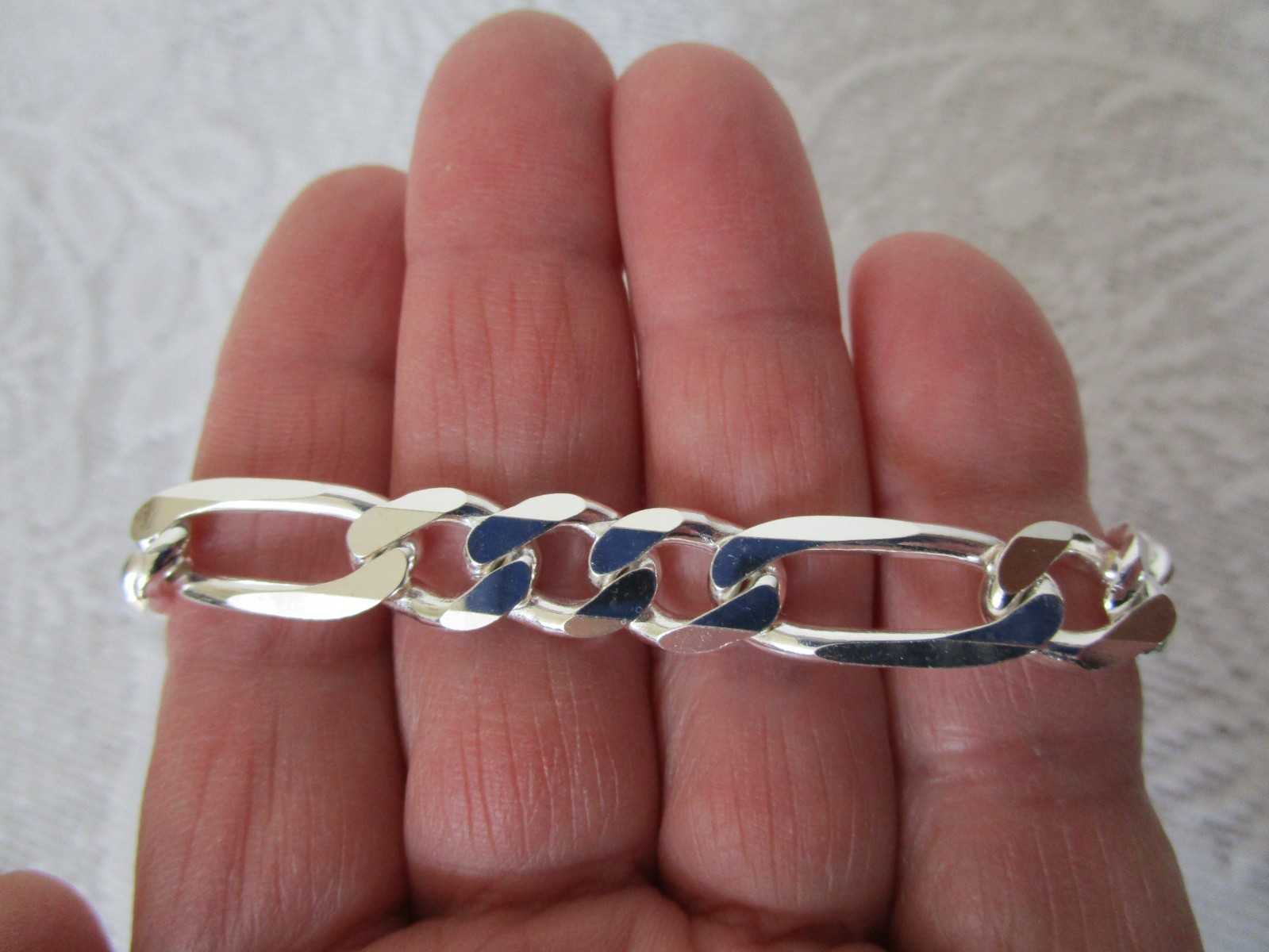 Vintage Sterling Silver Figaro Men’s Bracelet Italy Marked IBB 8.5” Long 3/8”W