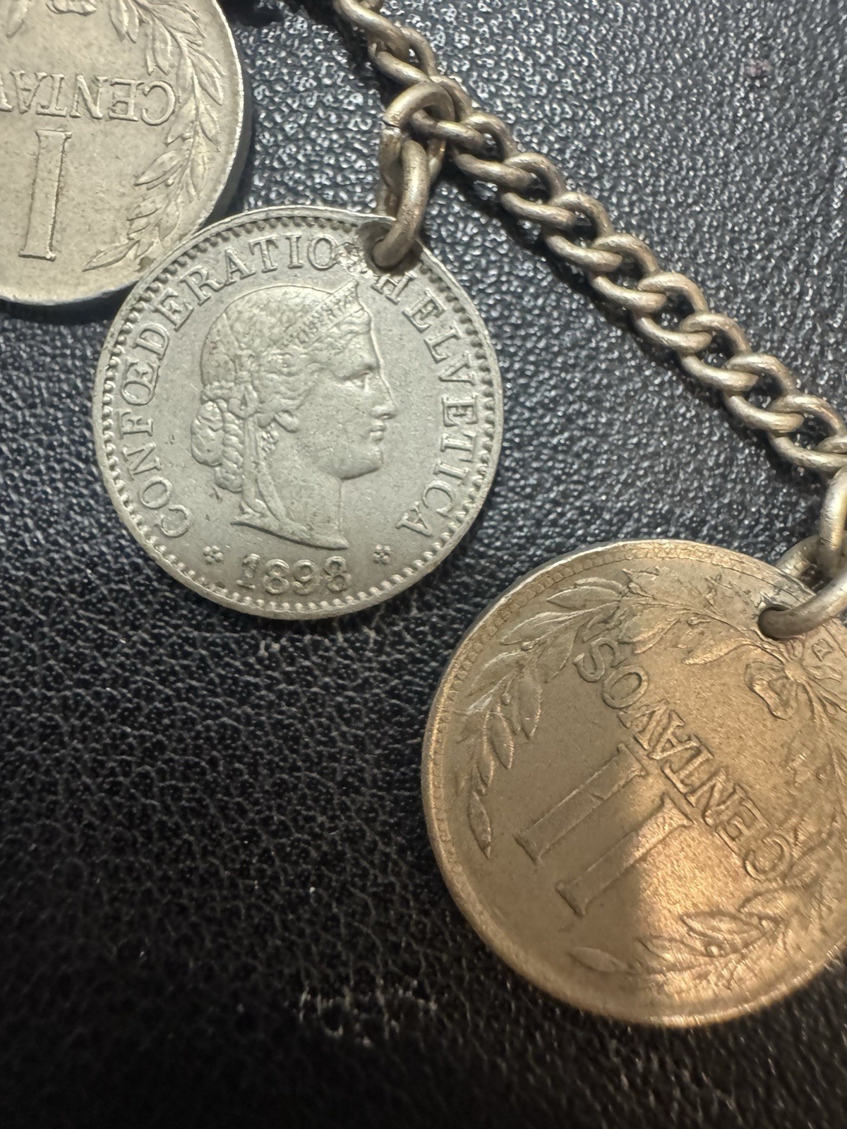 vintage coin charm bracelet Sterling Chain 6.5”