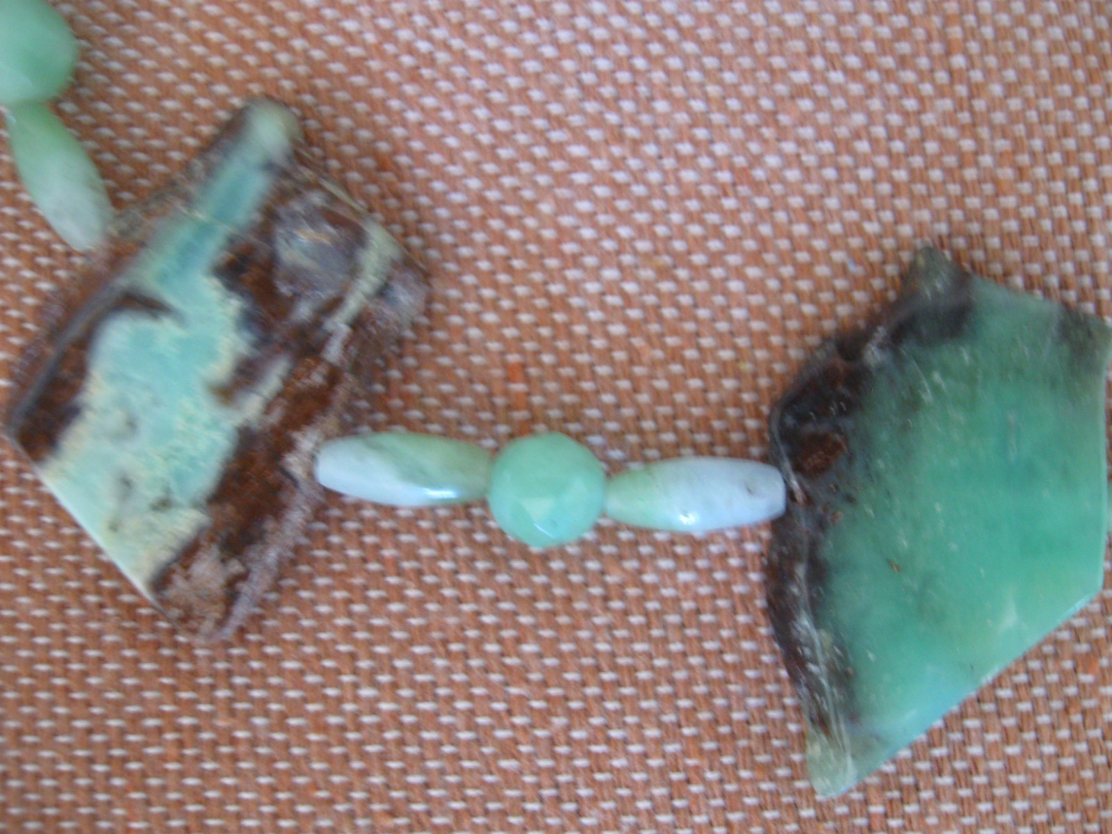Vintage 32″ Jade & Natural Green Chalcedony Pendent/Silver Beads & Toggle Clasp