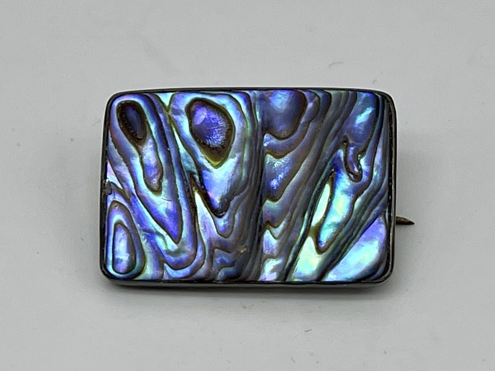 Antique Abalone Paua Shell Sterling Silver Bezel Set Brooch, 1900-1910