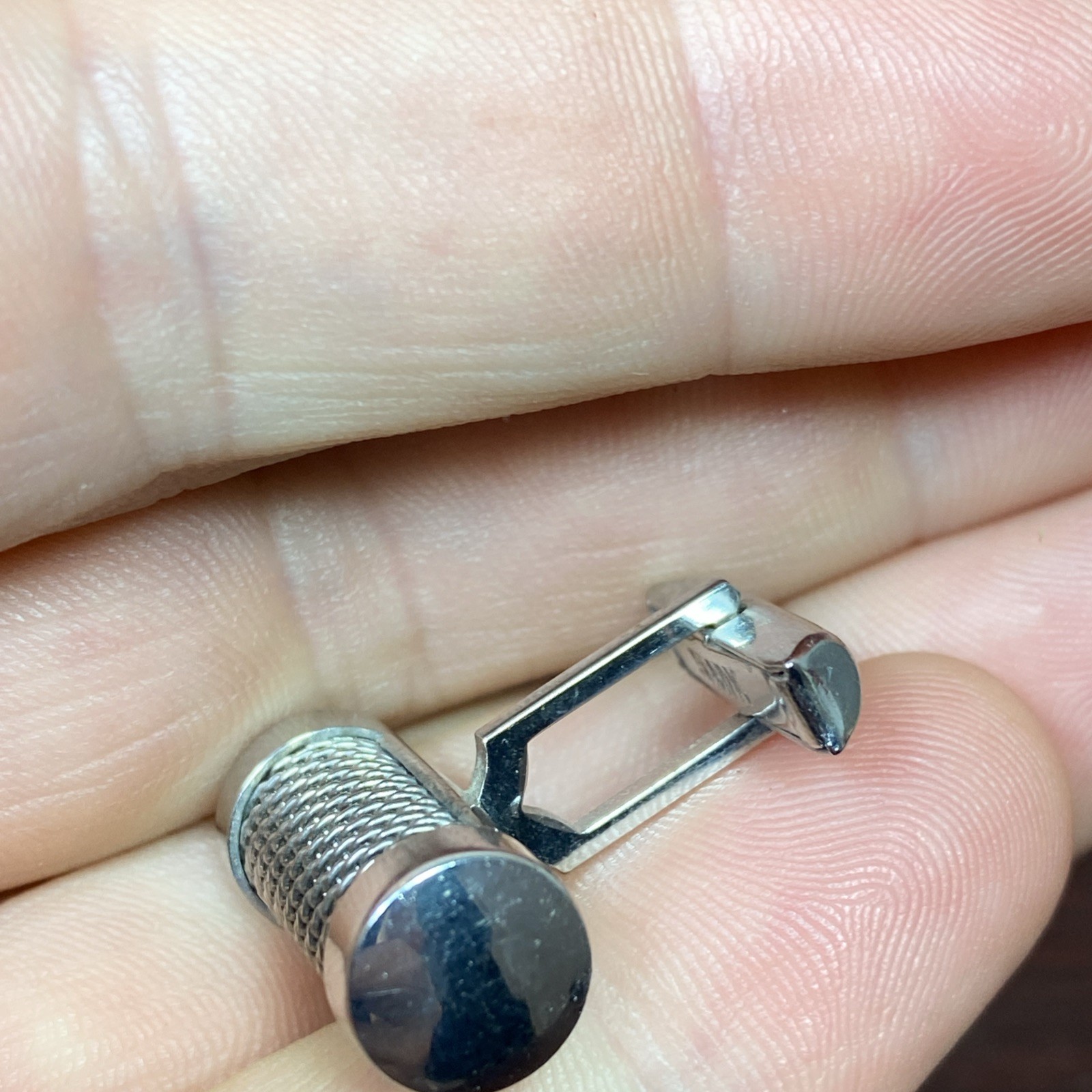Vtg Round MESH Swank Cuff Links Tie Clip Bar Set (LOOKS LIKE A RETRO MICROPHONE)