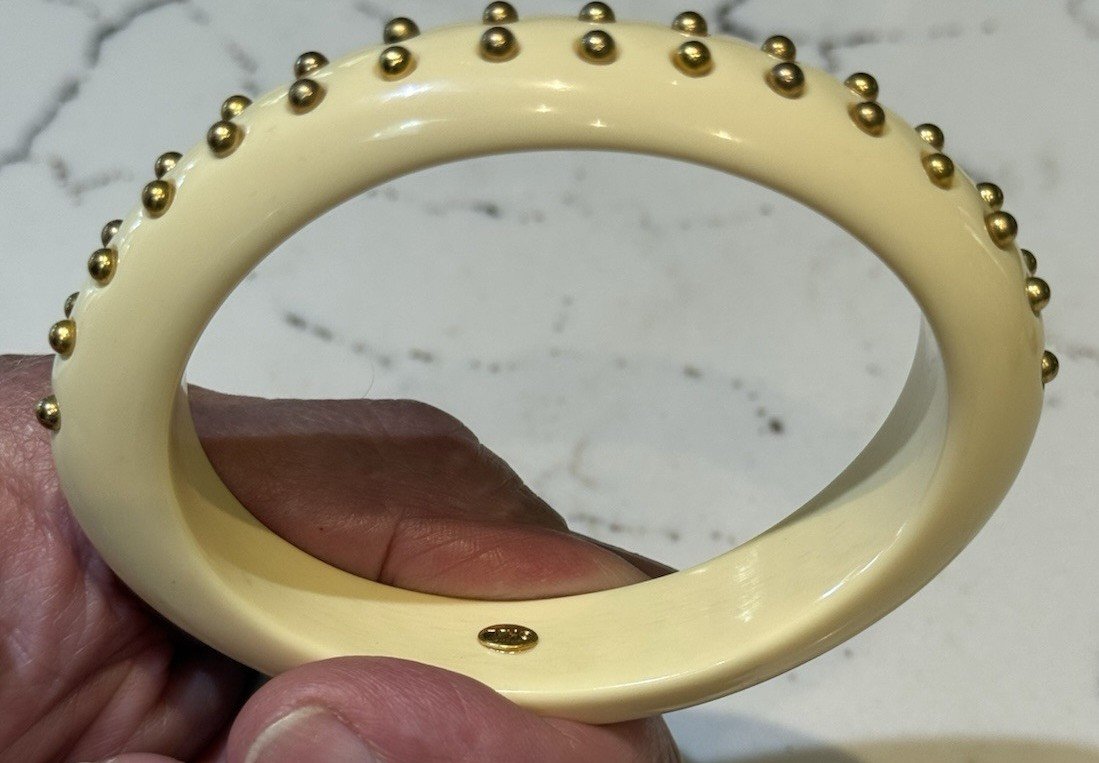 VTG Kenneth J. Lane signed Oval Bangle Bracelet with gold Studs