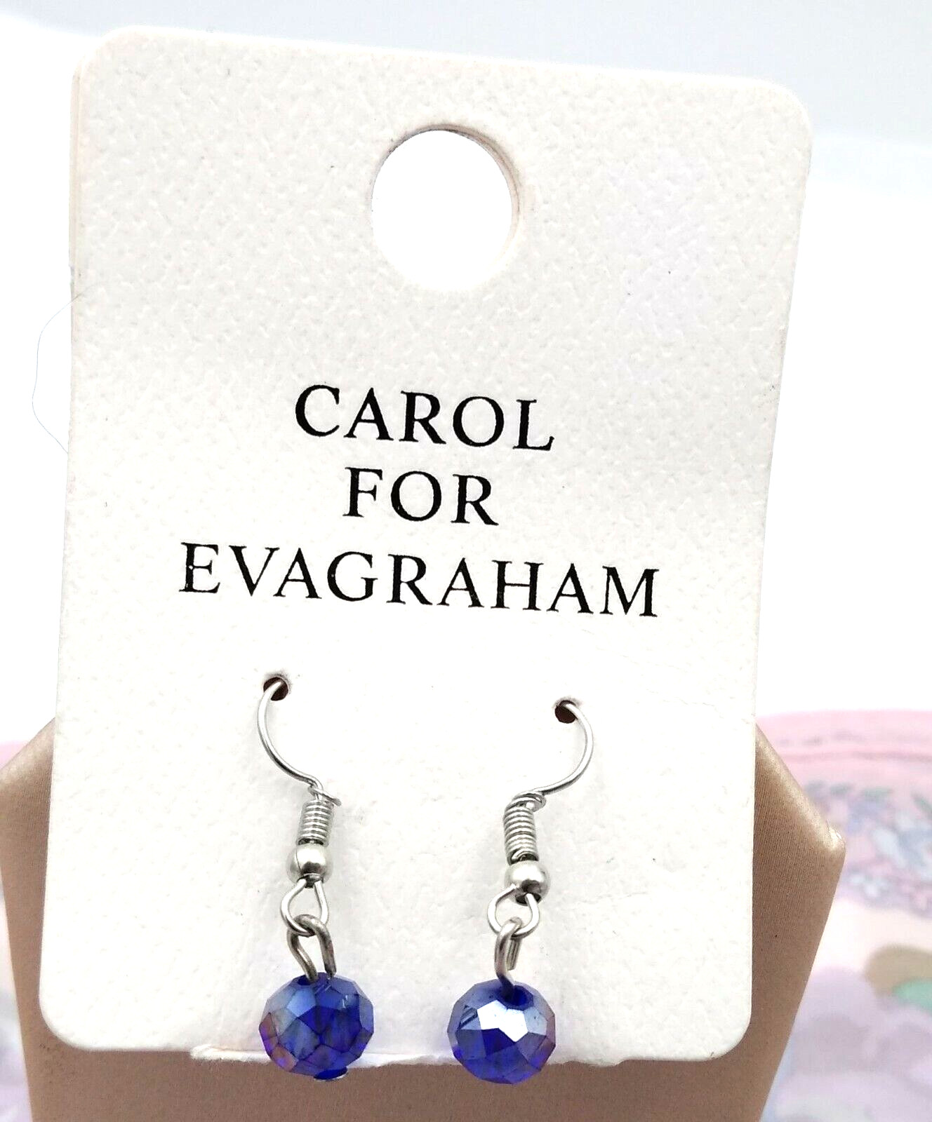 Vintage~~Carol For Evagraham~~Silver Tone Drop Iridescent Violet Blue Stones