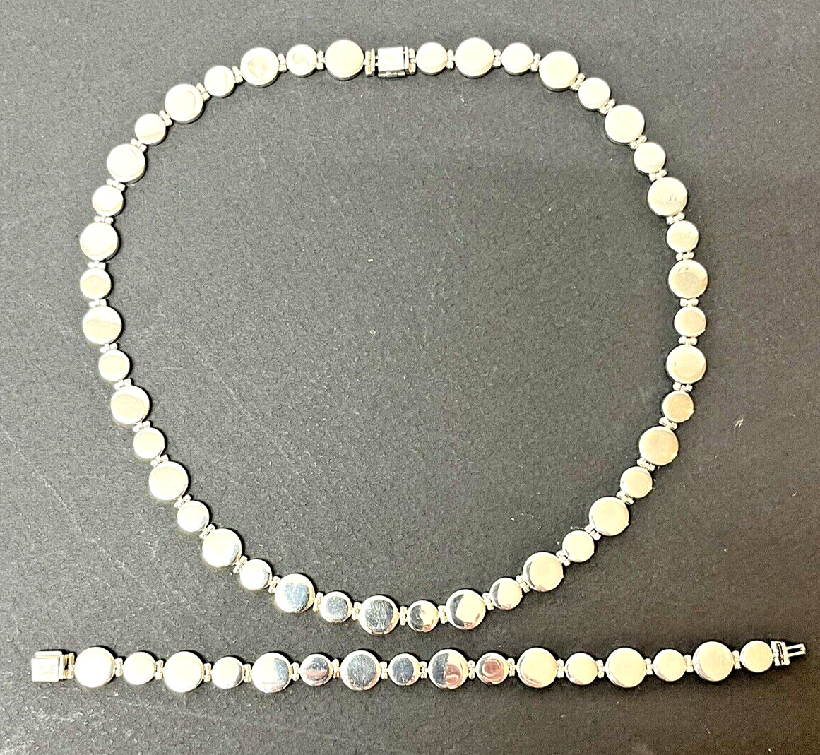 Sterling Silver Modernist Necklace Flat Coin Links 64 Grams Unsigned 18″ long