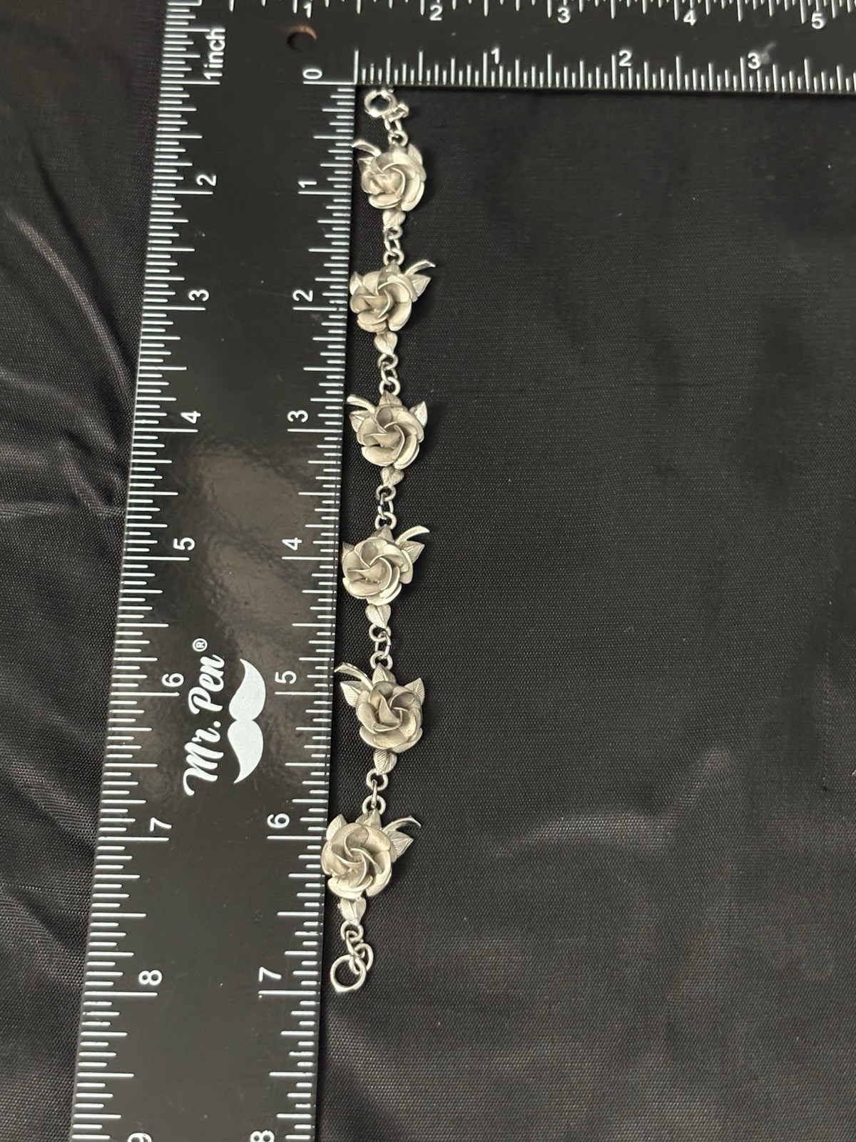 Vintage Sterling Silver Flowers Bracelet Six Roses Signed AC Estate 12g 6.8”