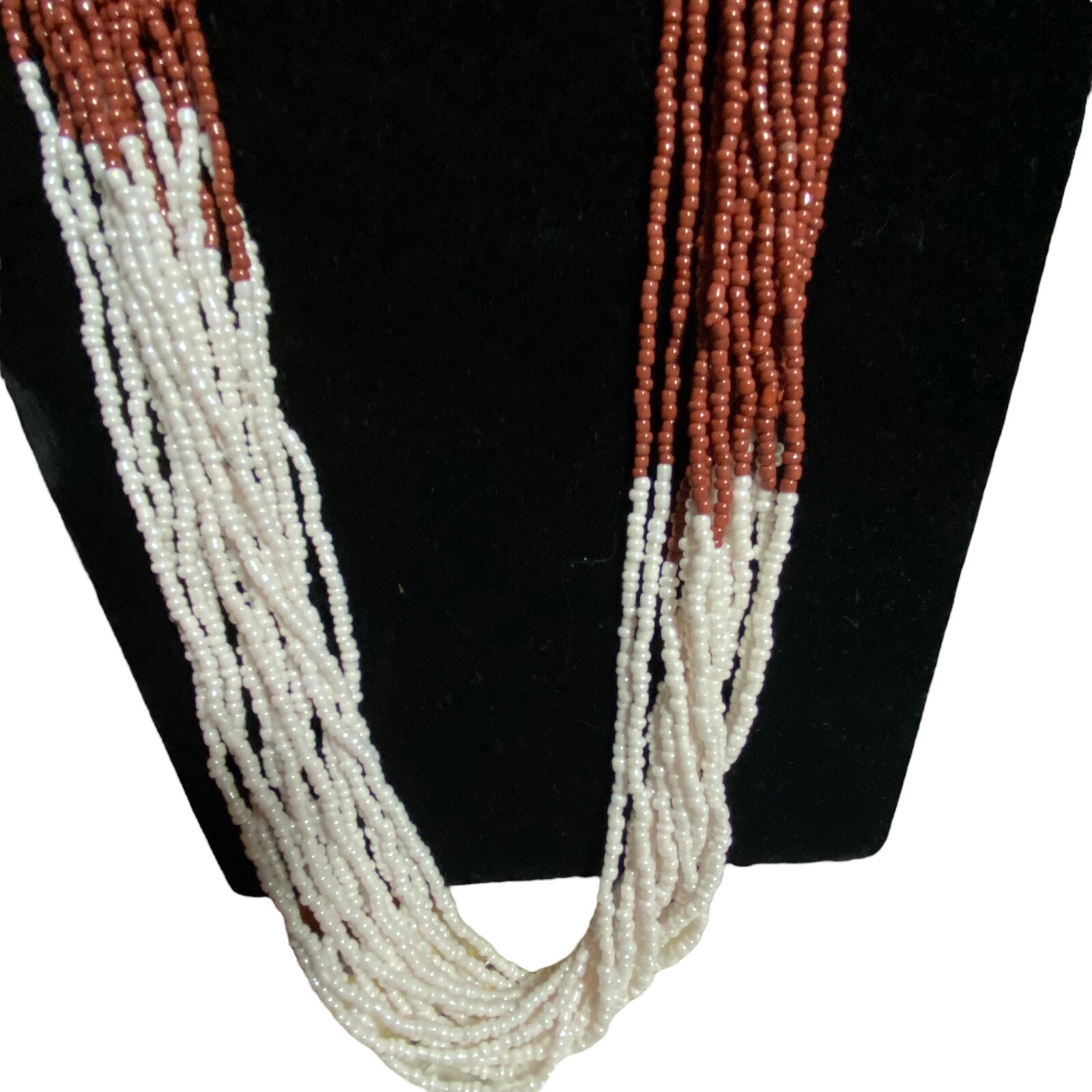 Elegant 30” Mocha Brown Seed Bead Necklace Multi-Strand Boho Layered Jewelry