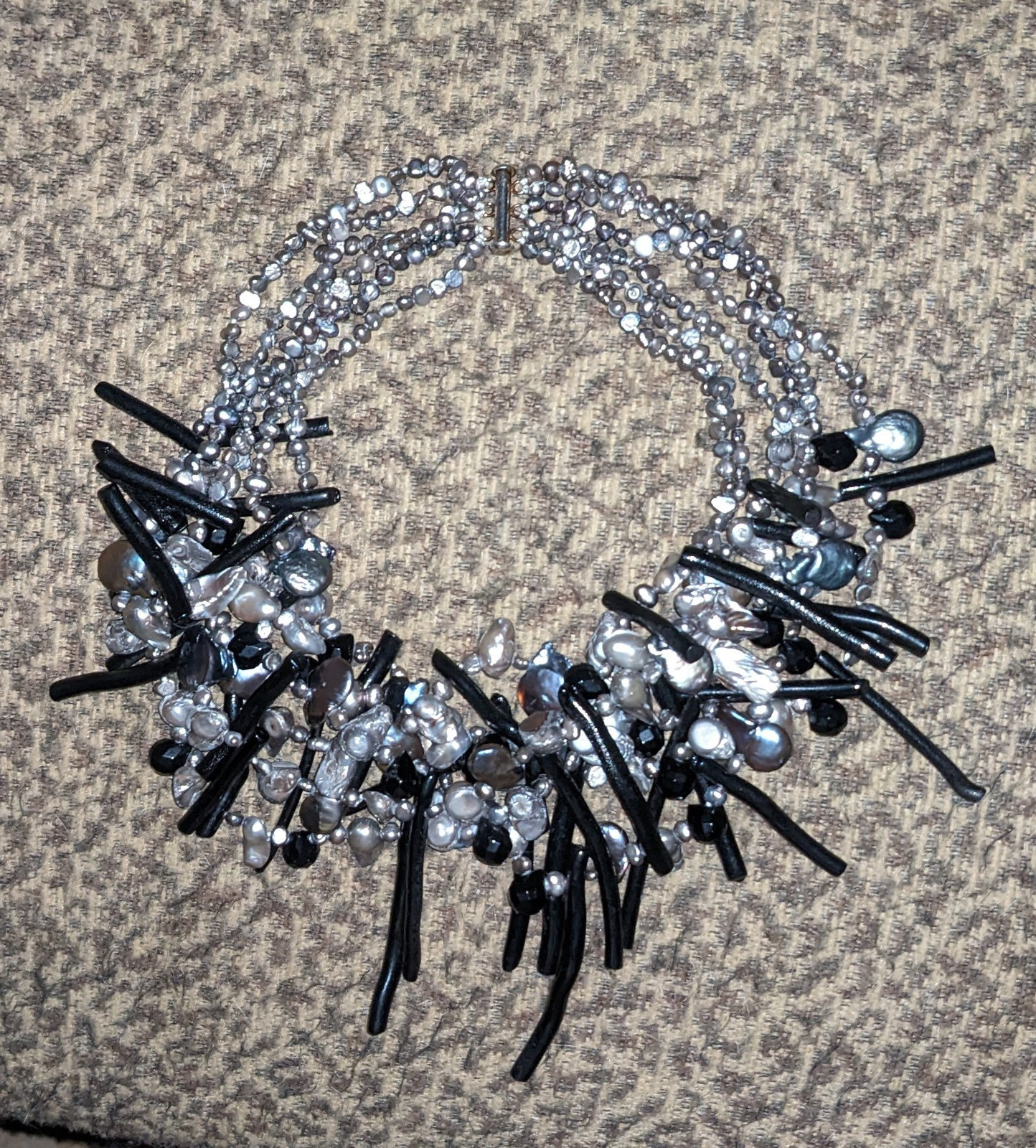 Black Coral & Freshwater Pearl EXTRAORDINARY Six Strand Statement Necklace